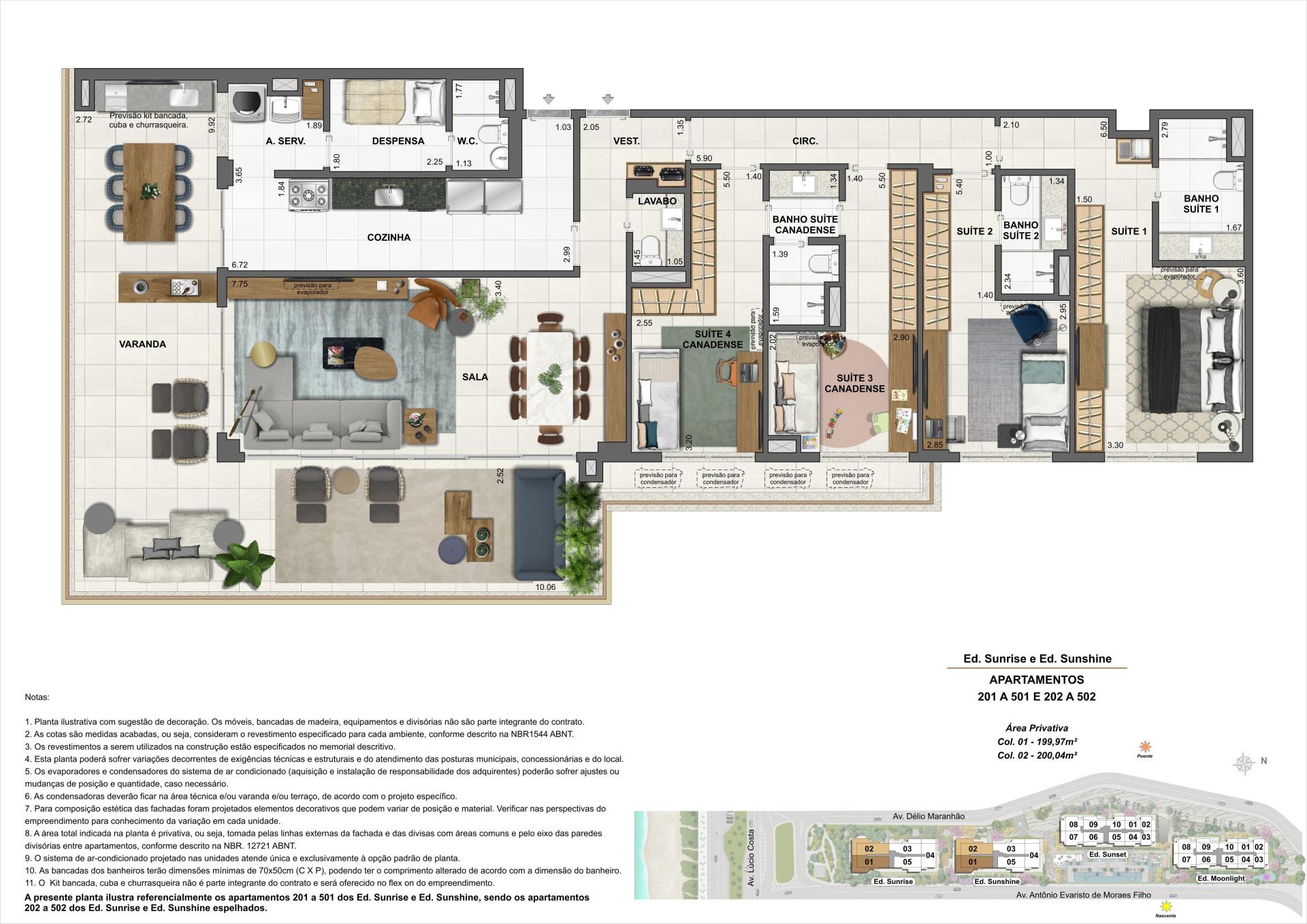 ED. SUNRISE E ED. SUNSHINE - APARTAMENTOS: 201 A 501 E 202 A 502 