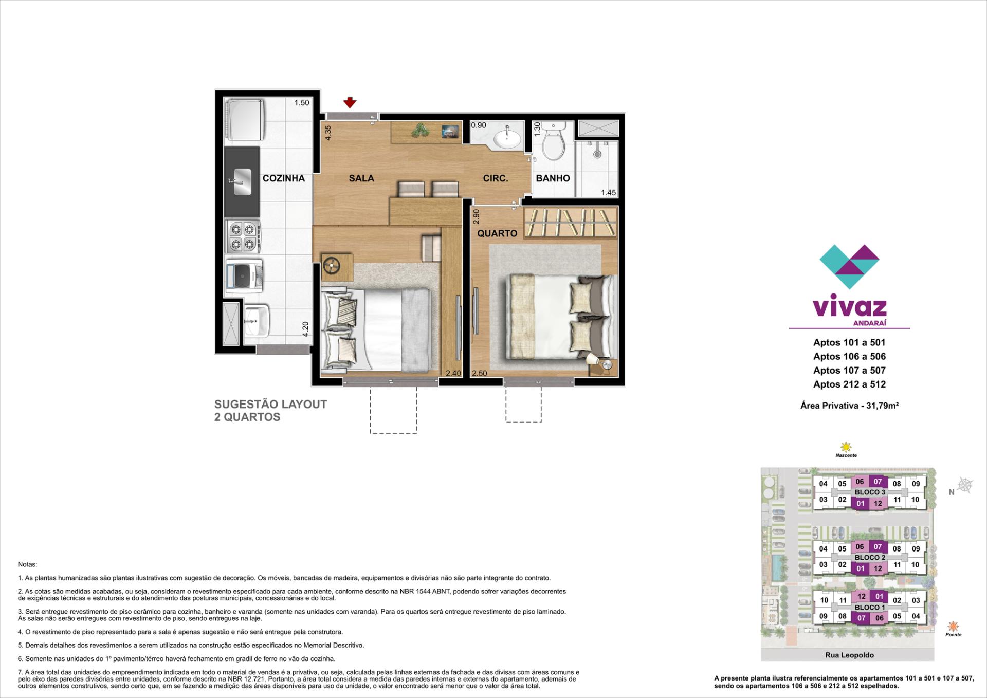 Área Privativa 31,79m²