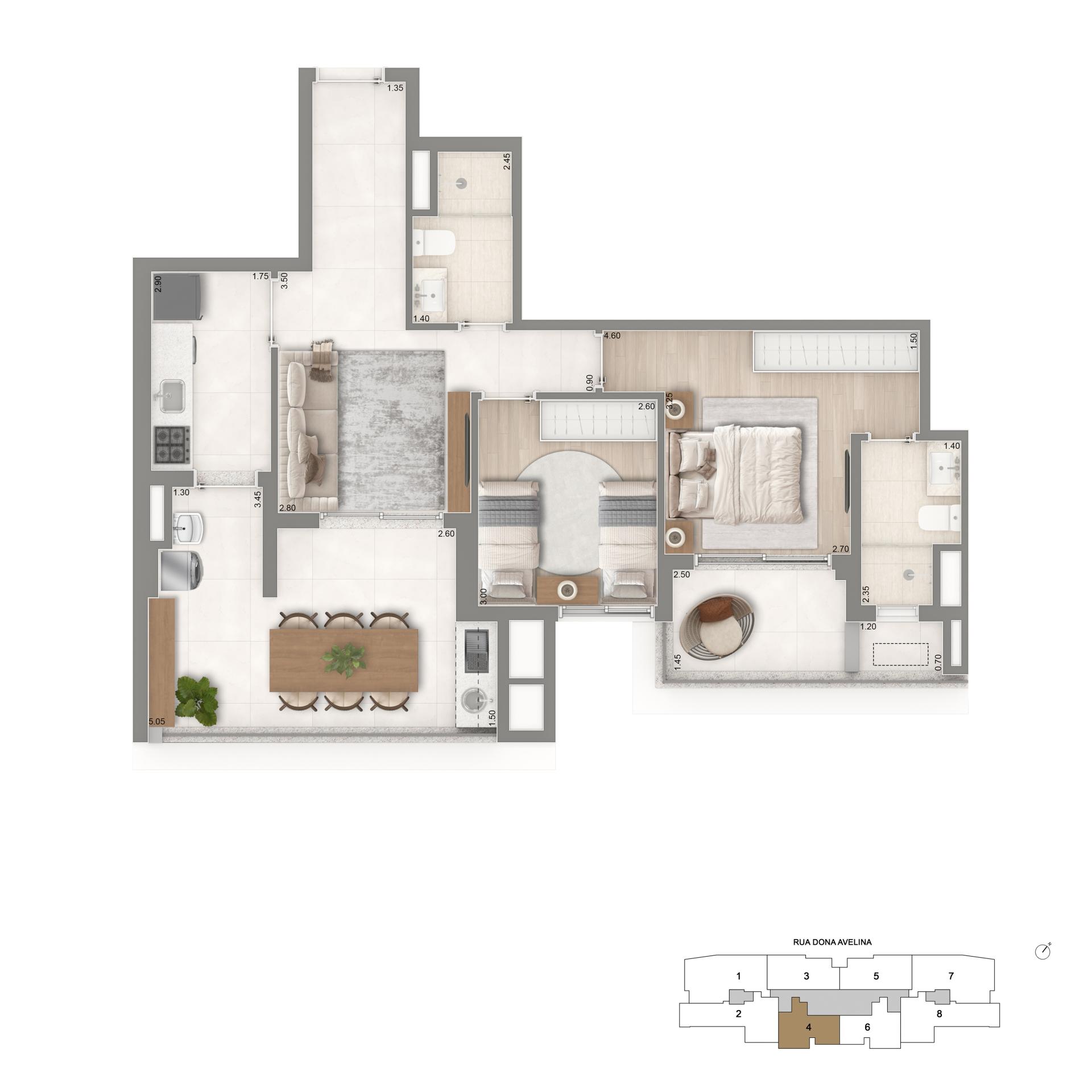 Planta Padrão 2 Dormitórios  | 76m²