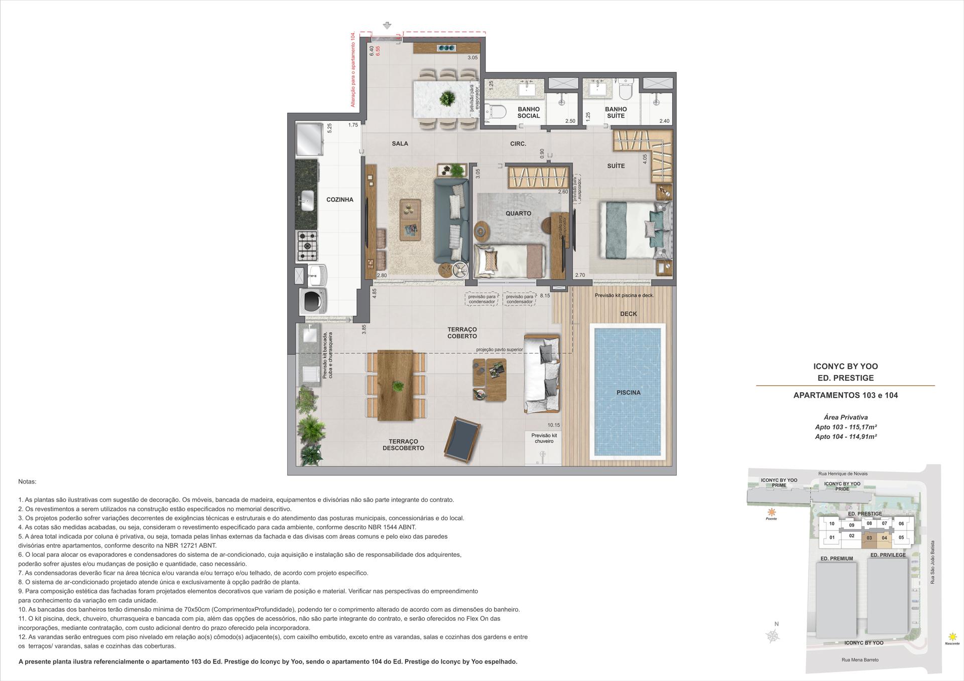 Garden 2 quartos - 1° andar (103 e 104) - 115m²