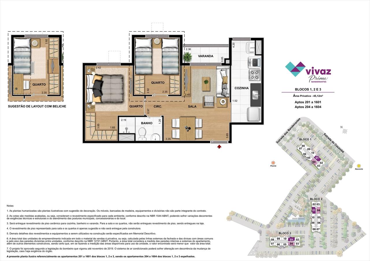 Vivaz Prime Bandeirantes - Área Privativa 45,12m²