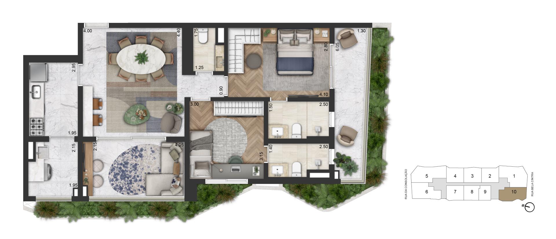 Planta Padrão 105 m² | 2 Suítes