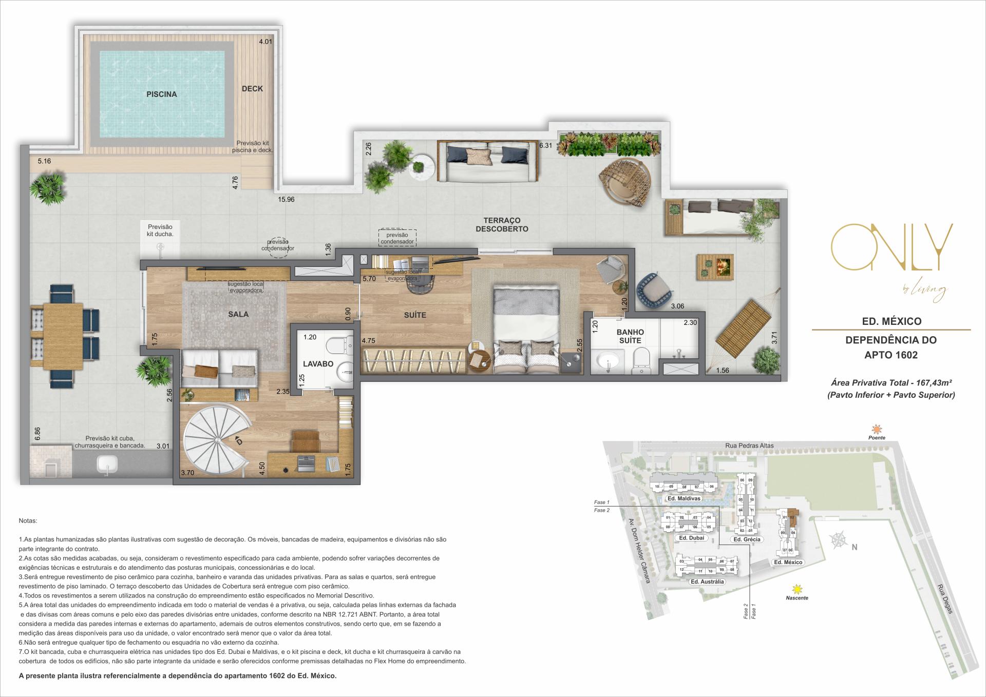 Cobertura Duplex 4 Quartos 2 Suítes - Pav. Superior - Área privativa total: 167,43m²