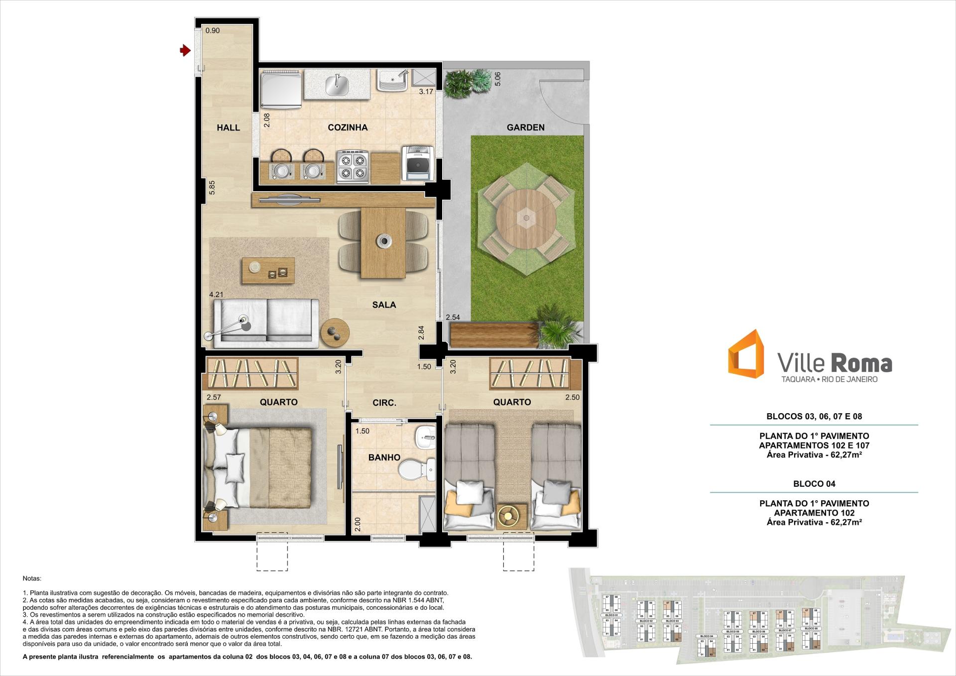 Área Privativa 62,27m² - Garden