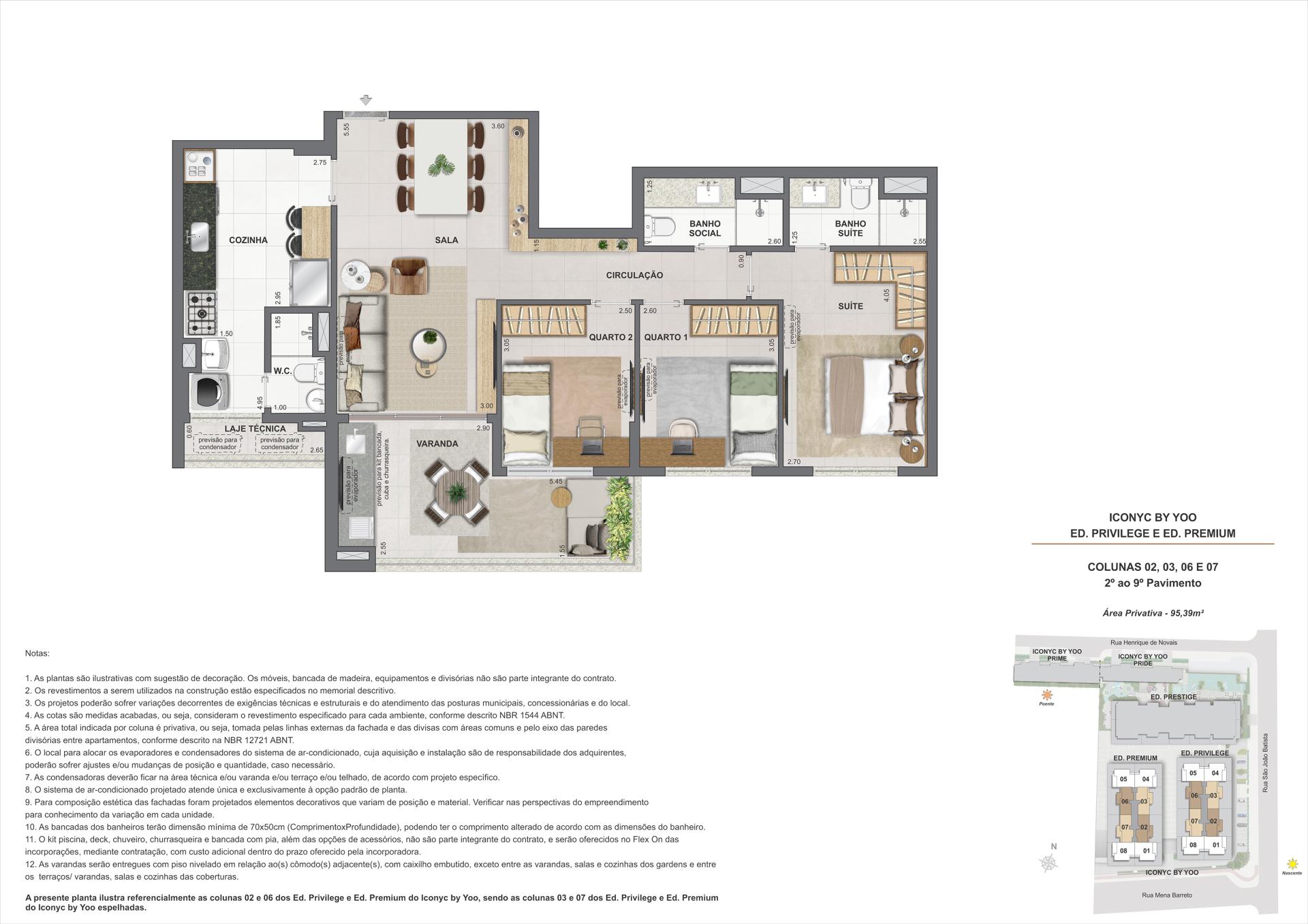 Apartamento 3 quartos - 2° ao 9° andar - 95m²
