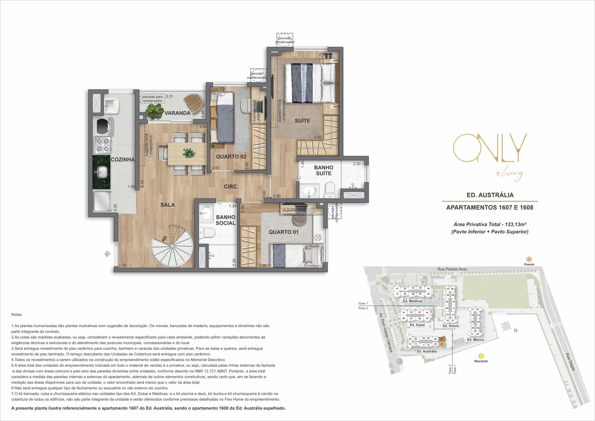 Cobertura Duplex 3 Quartos - Pav. Inferior - Área privativa total: 123,13m²