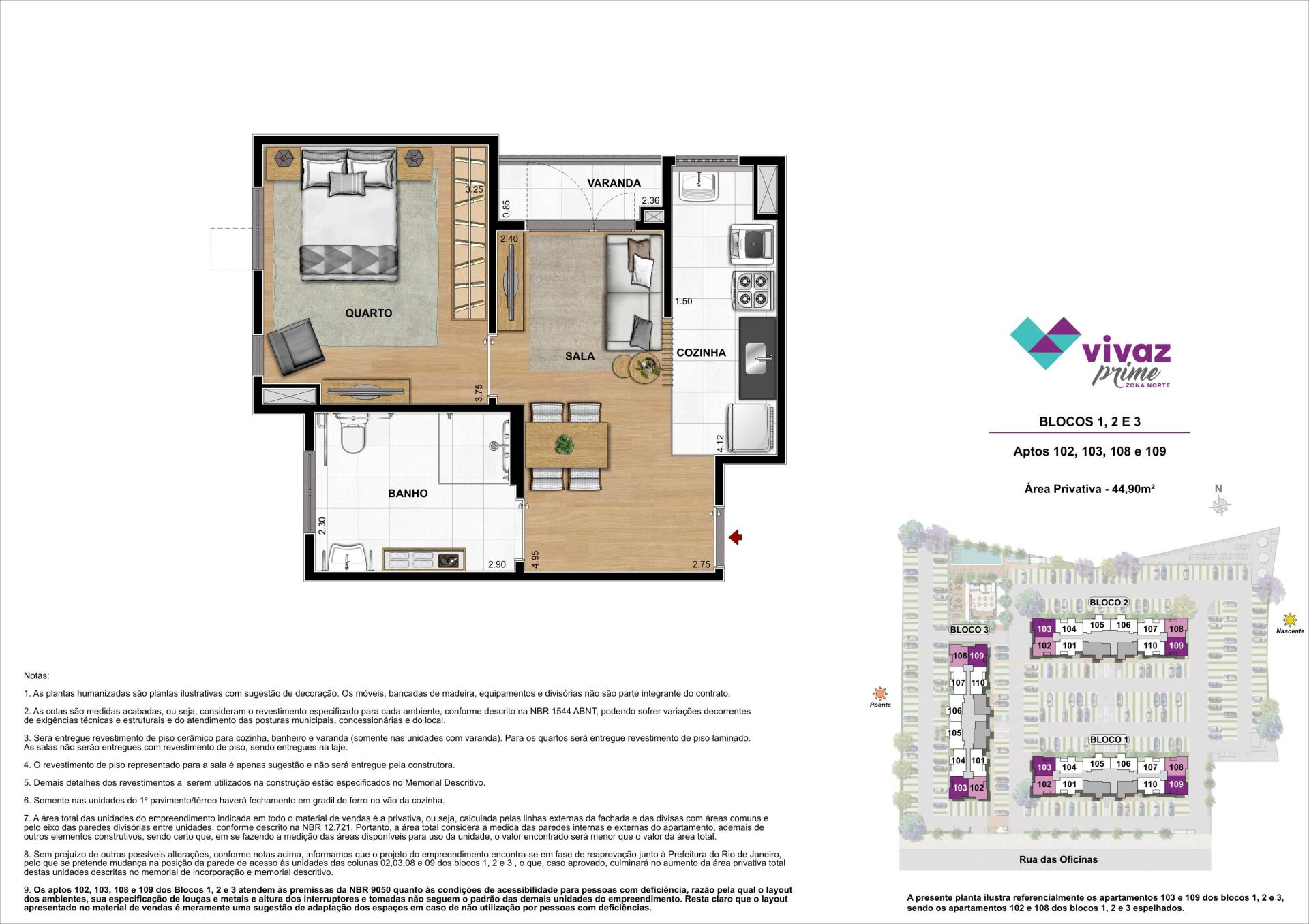 Vivaz Prime Zona Norte   Área Privativa 44,90 m² (Opção)