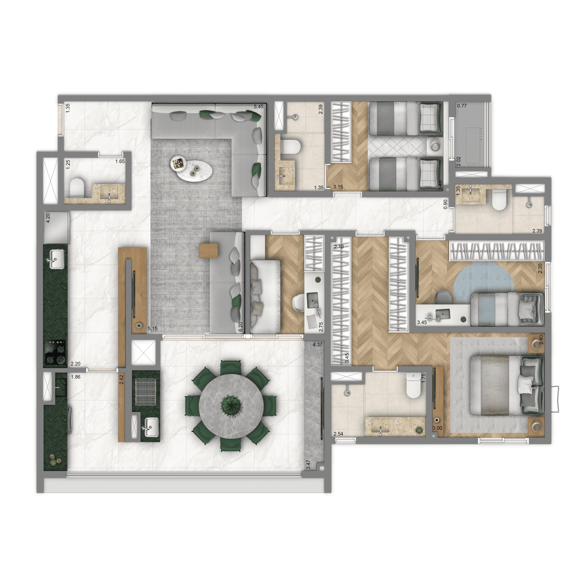 Planta Opção 126m² | 4 Dorms. | 2 suíte