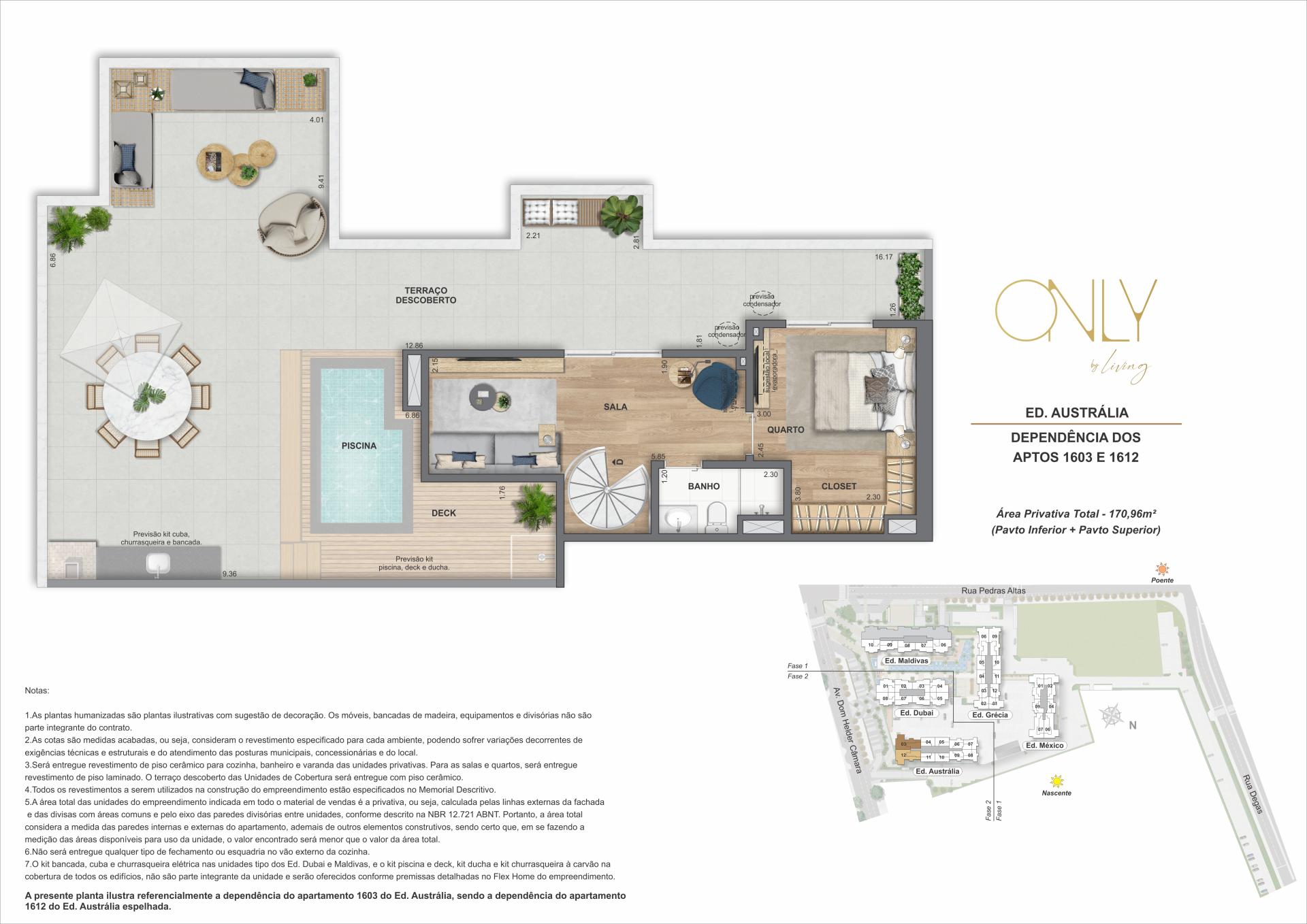 Cobertura Duplex 3 Quartos com Suíte - Pav. Superior - Área privativa total: 170,96m²
