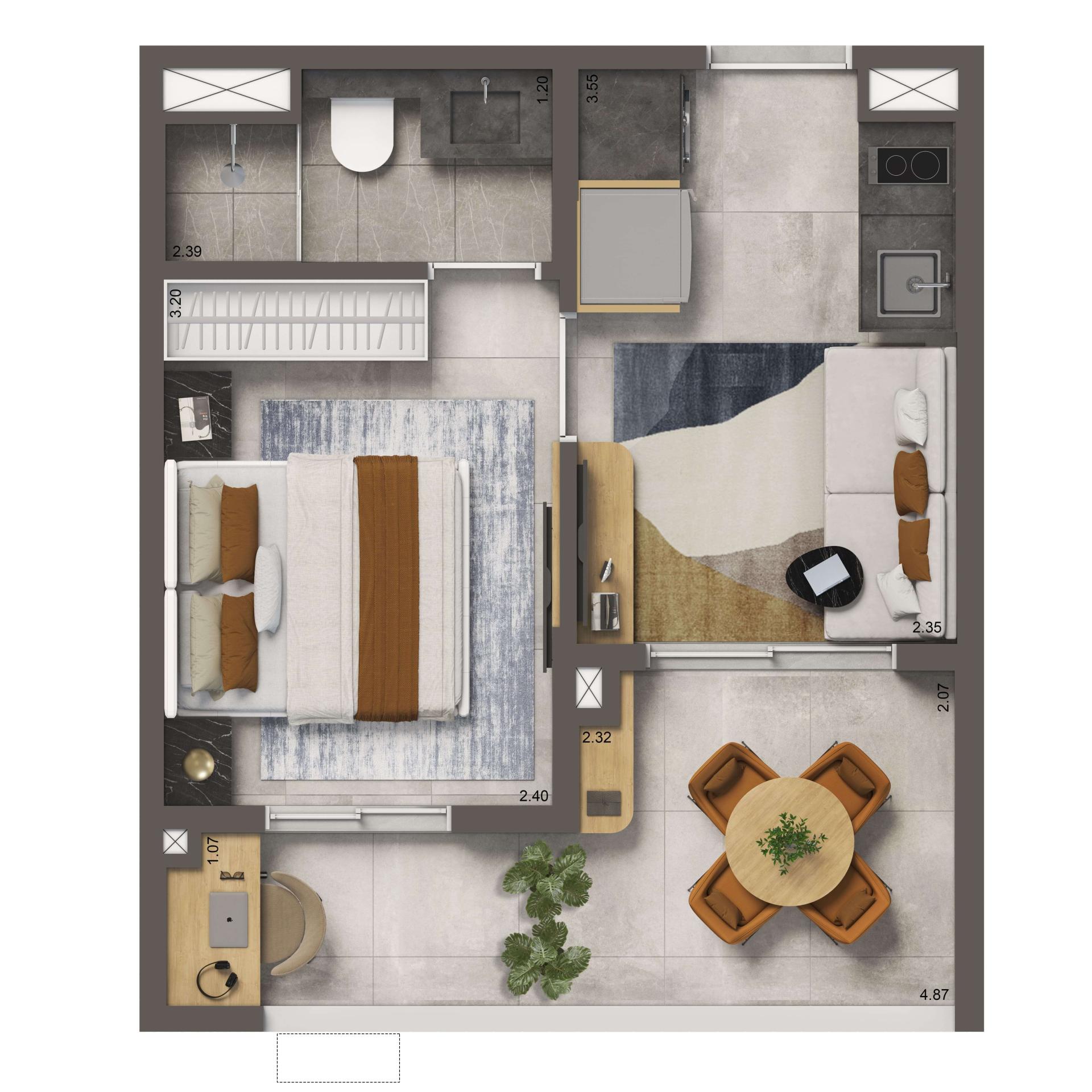 Planta Opção 30m² | 1 dorm.