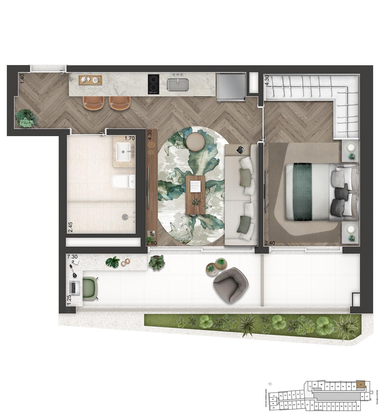 Planta 1 Dorm. 55,5m²