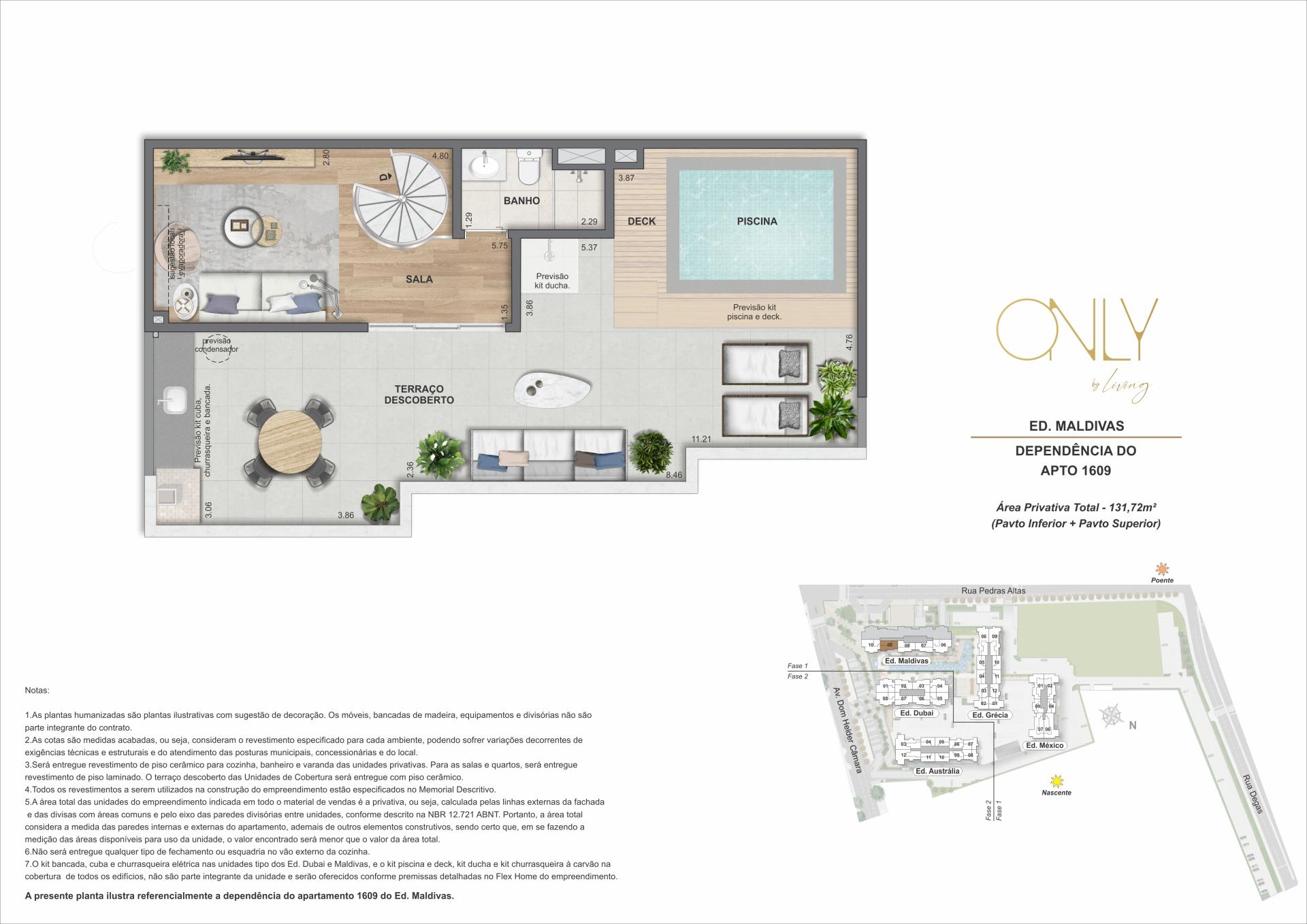 Cobertura Duplex 3 Quartos com Suíte - Pav. Superior - Área privativa total: 131,72m²