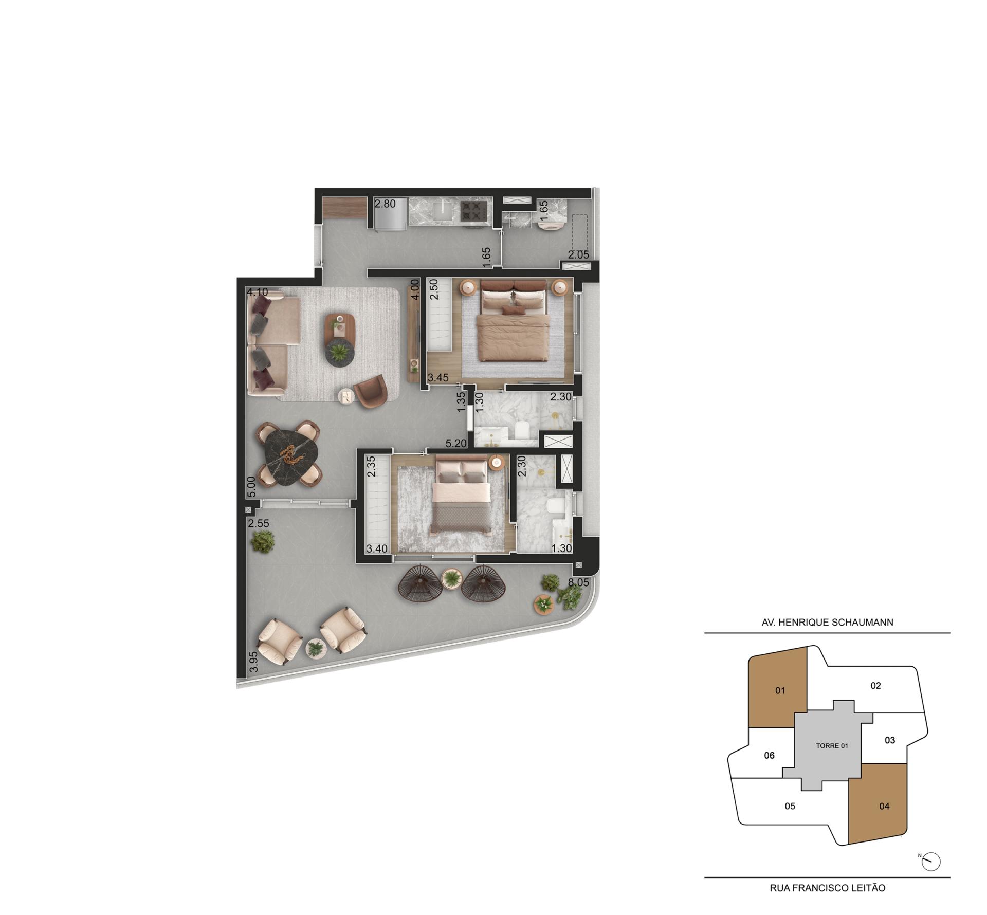 PLANTA PADRÃO 85m² - 2 suítes