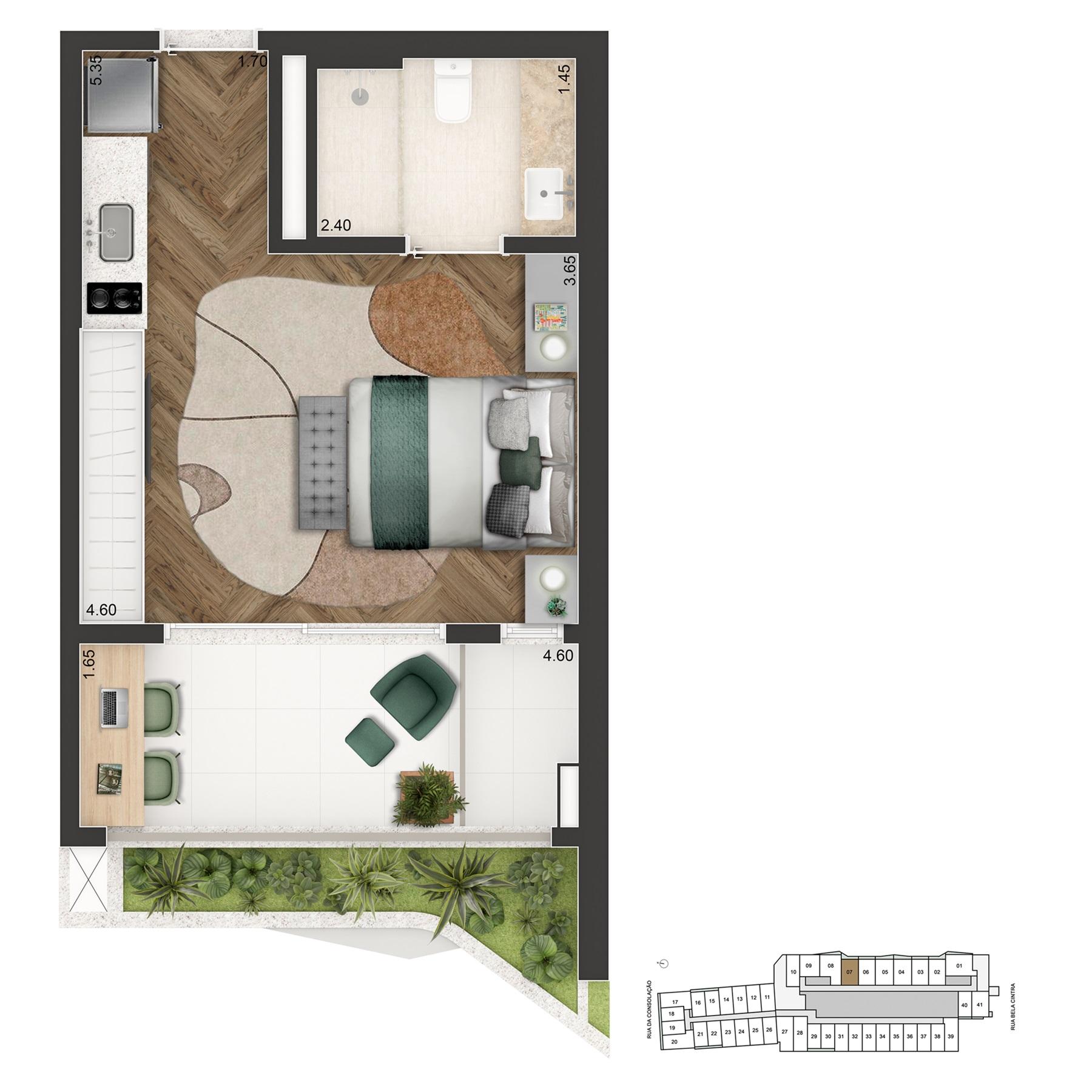Planta Studio 41m²