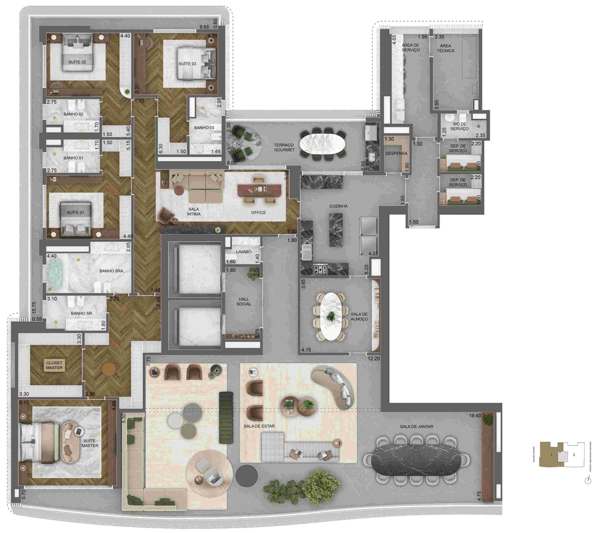 Planta padrão 515m²