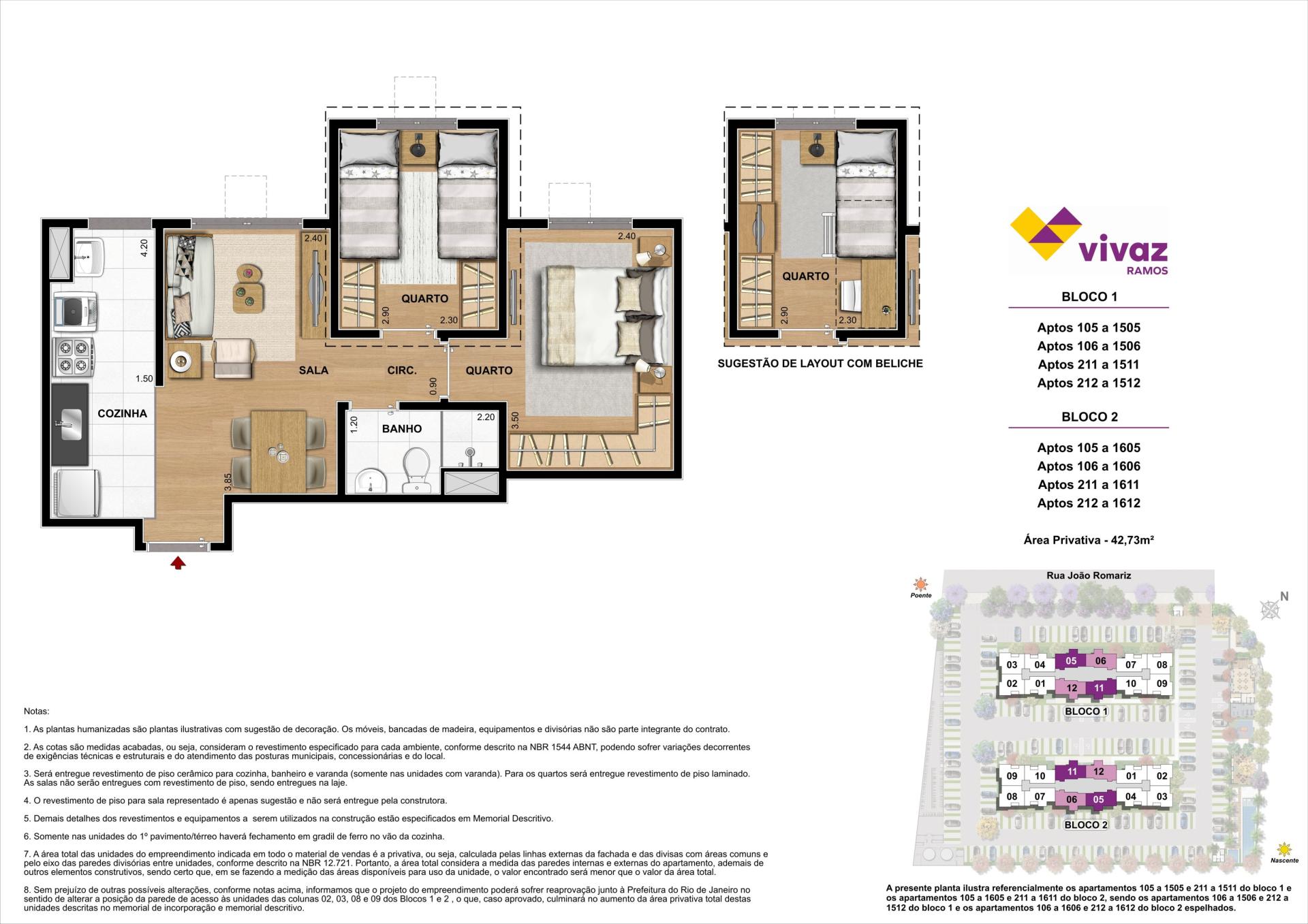Vivaz Ramos   Área Privativa 42,73m²   2 Quartos
