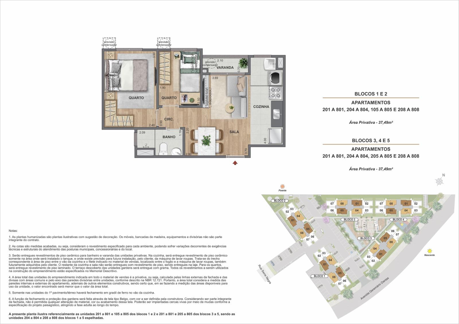 Área Privativa   37,49m²   Opção Quarto