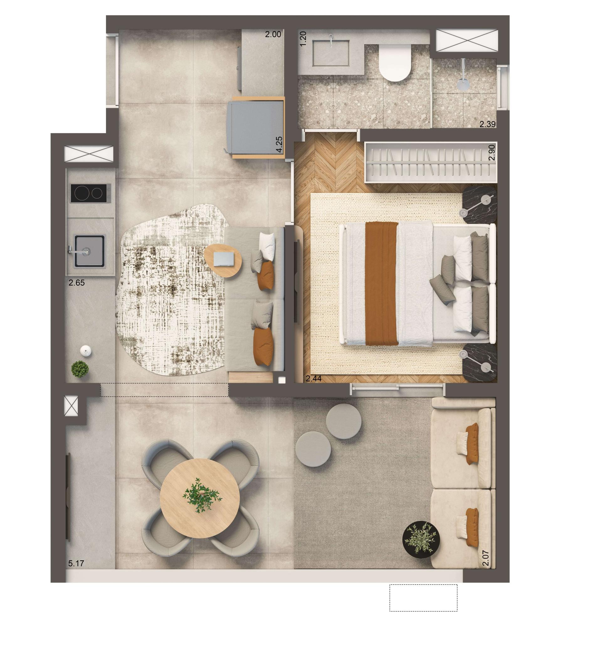 Planta Opção 35m² | 1 dorm.