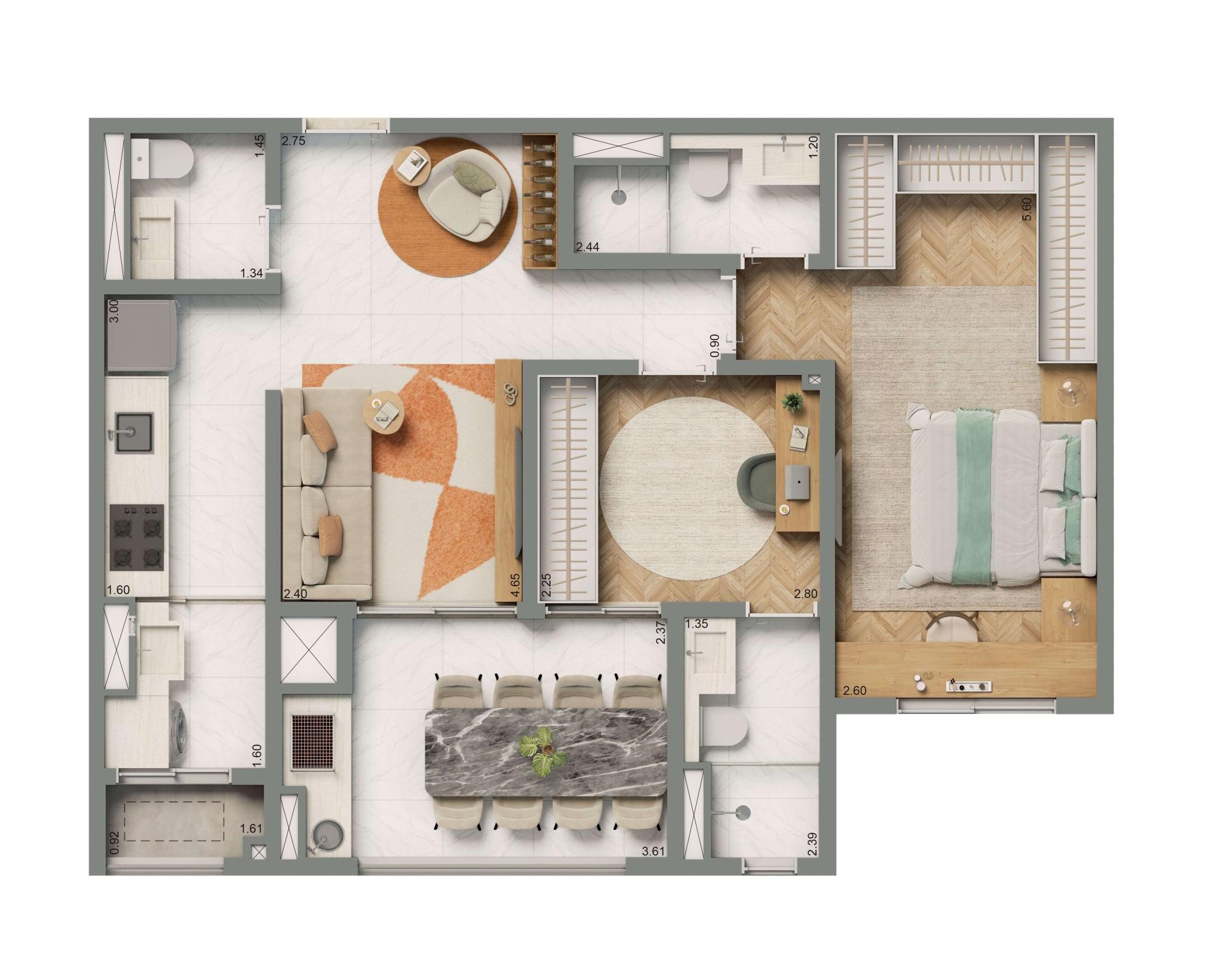 Planta Padrão 69m² | 2 suítes