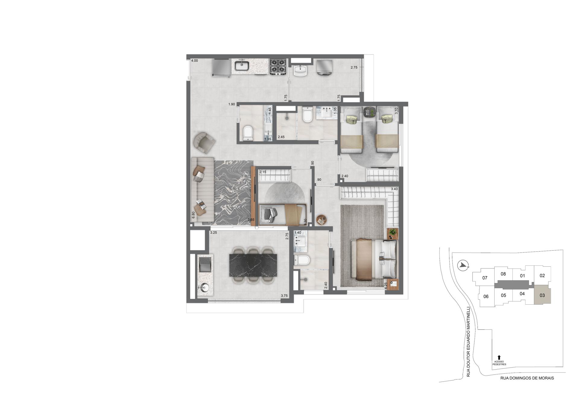 Planta Padrão 82 m²  | 3 Dorms