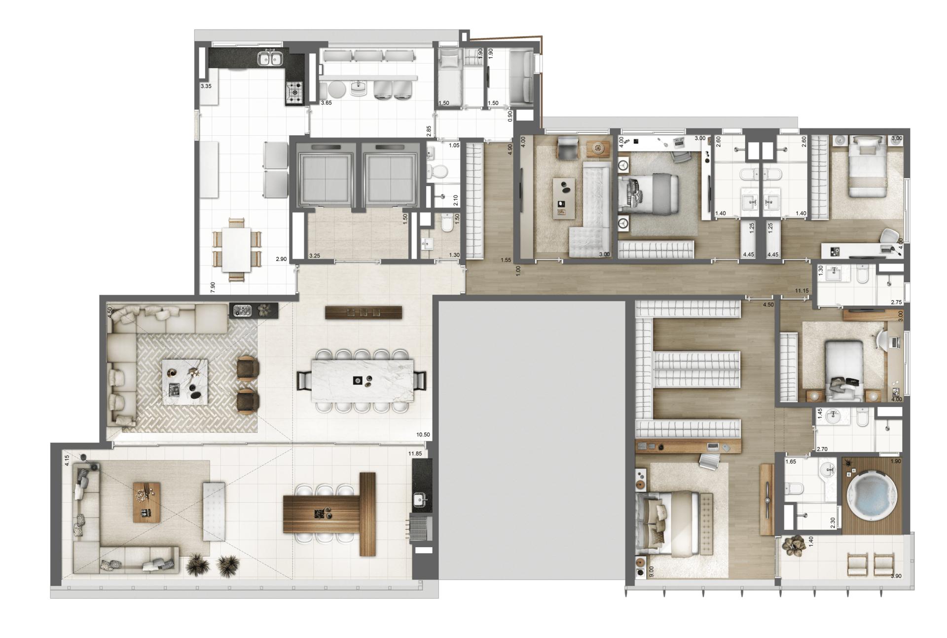 Planta-tipo 343 m² 