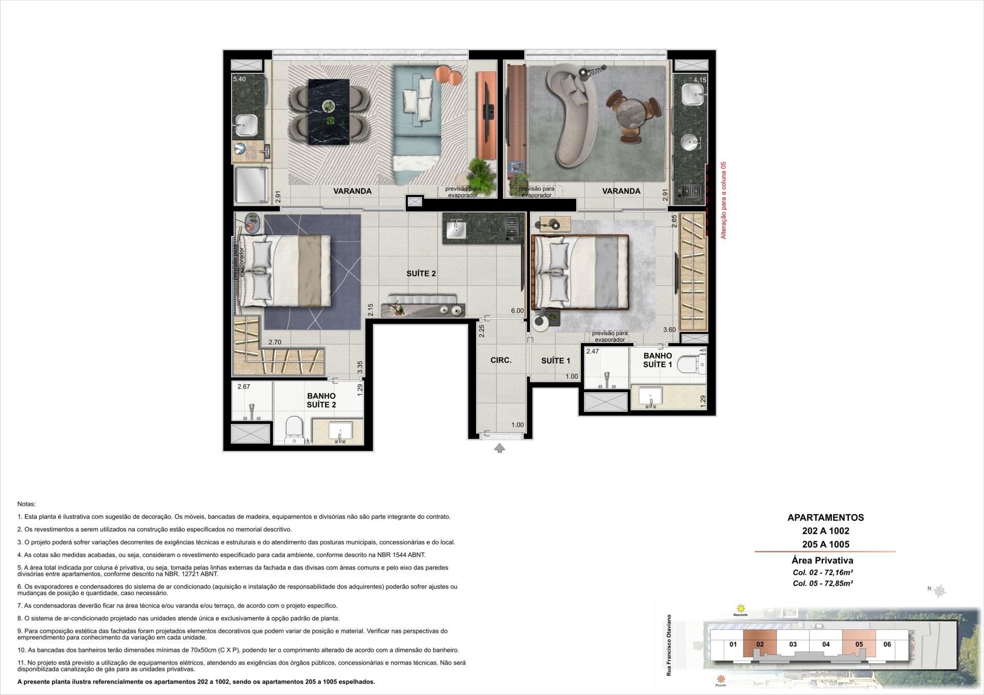 Apartamentos 202 a 1002, 205 a 1005