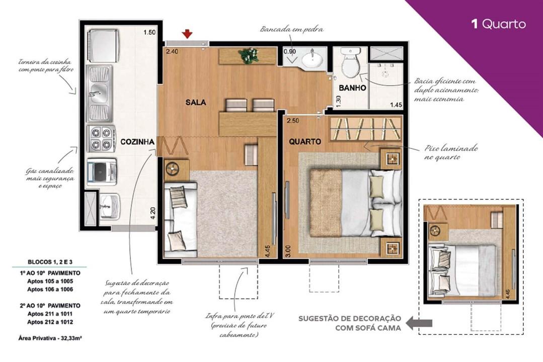 Vivaz Piedade - 01 quarto (32,33m²) Opção