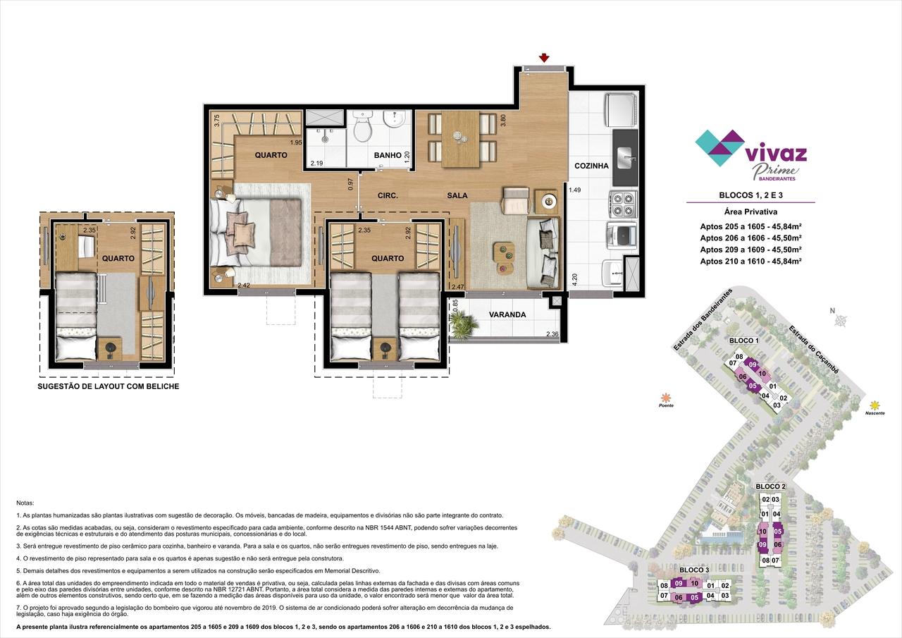 Vivaz Prime Bandeirantes - Área Privativa 45,50m²