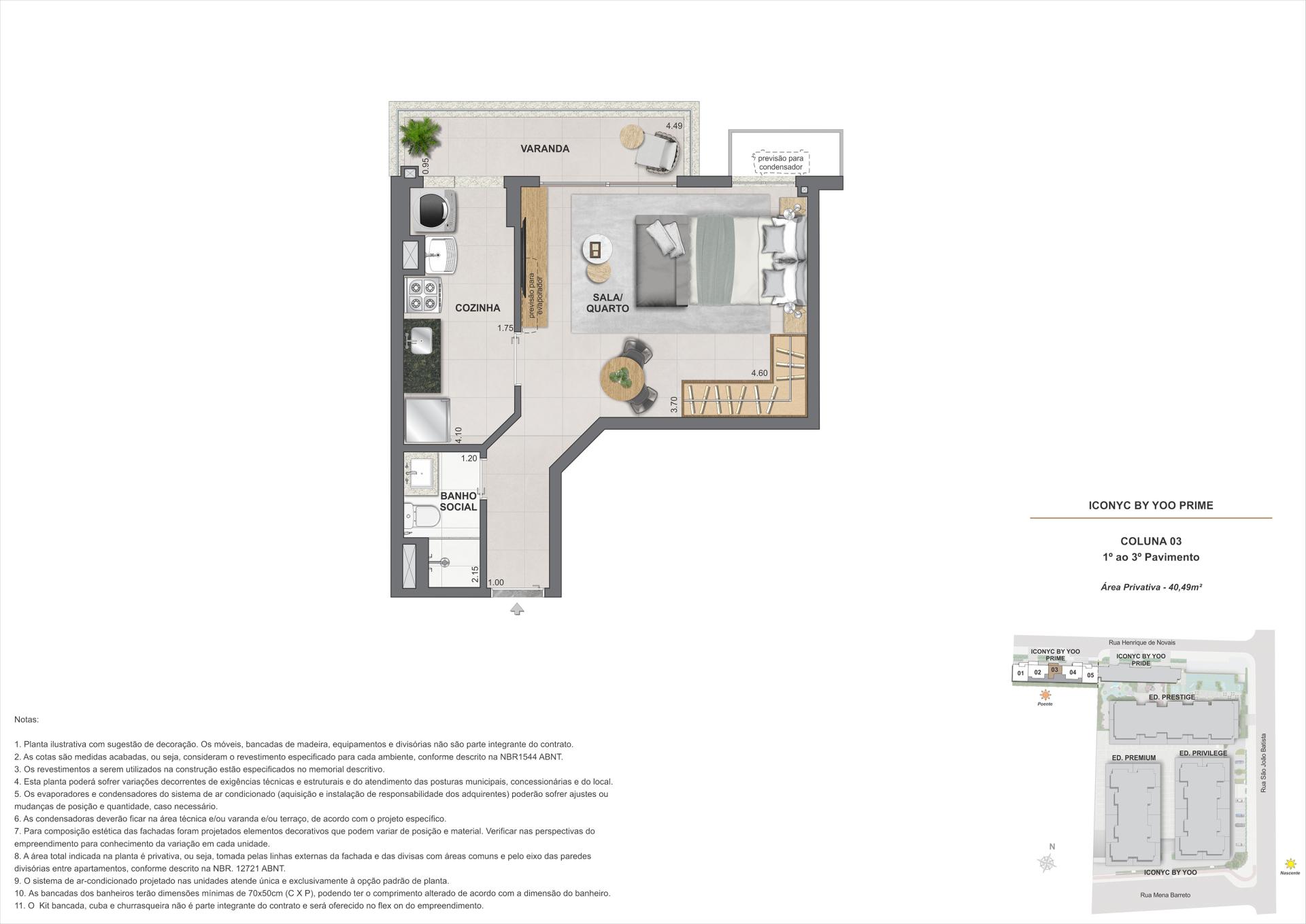 Studio - 1° ao 3° andar - 40m²