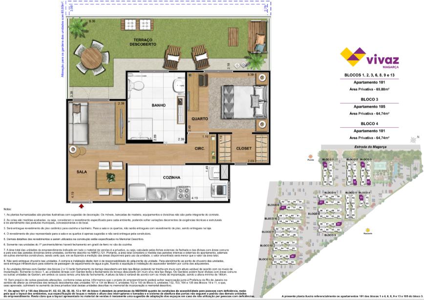 Vivaz Magarça   Área Privativa 64,74m² (Garden PNE)