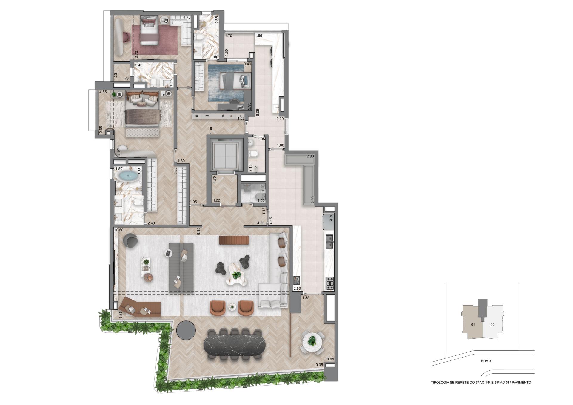 Planta Opção III - 263 m² | 3 Suítes