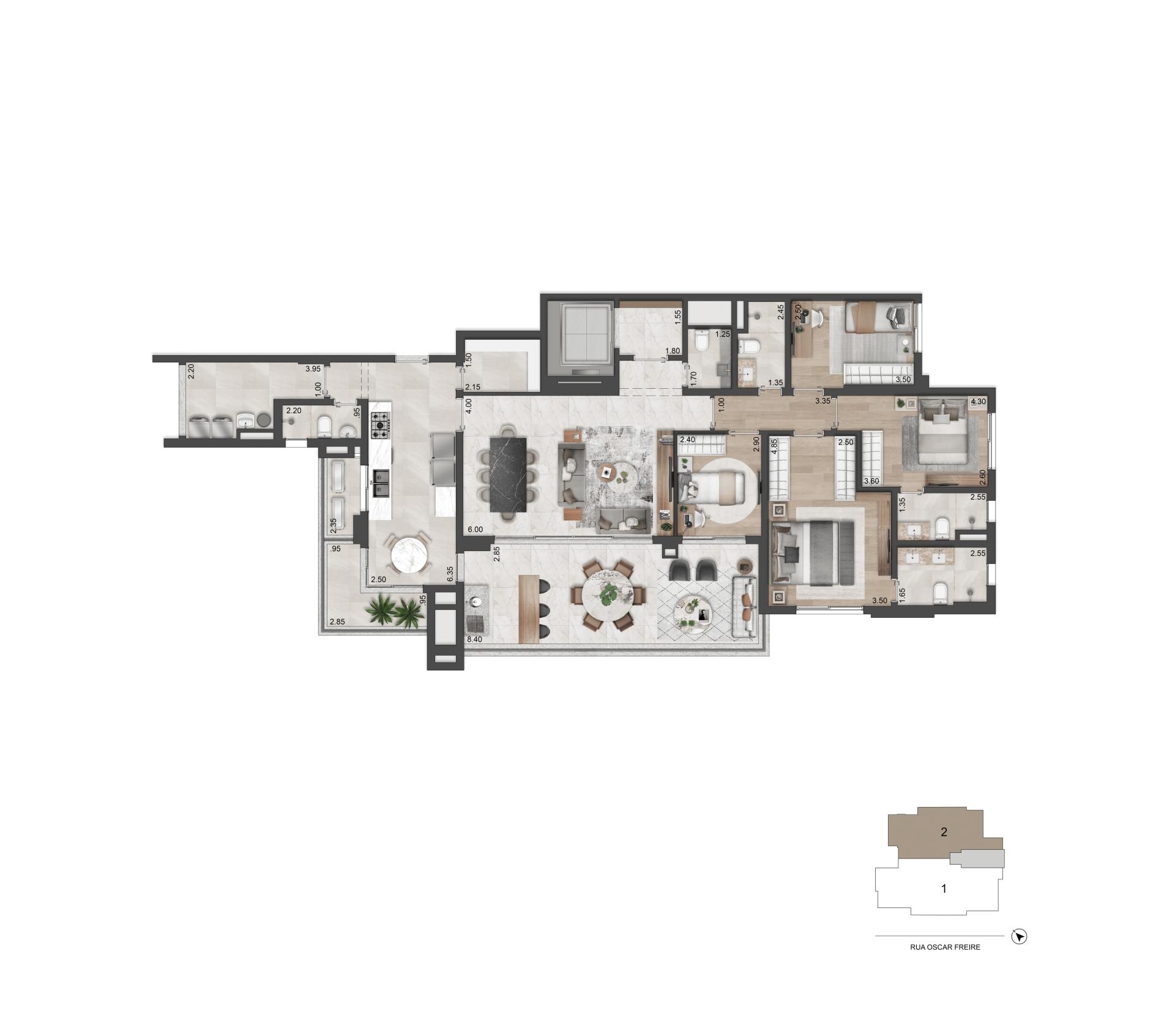 Planta-tipo 174 m² I 04 Dorms. (02 Suítes)