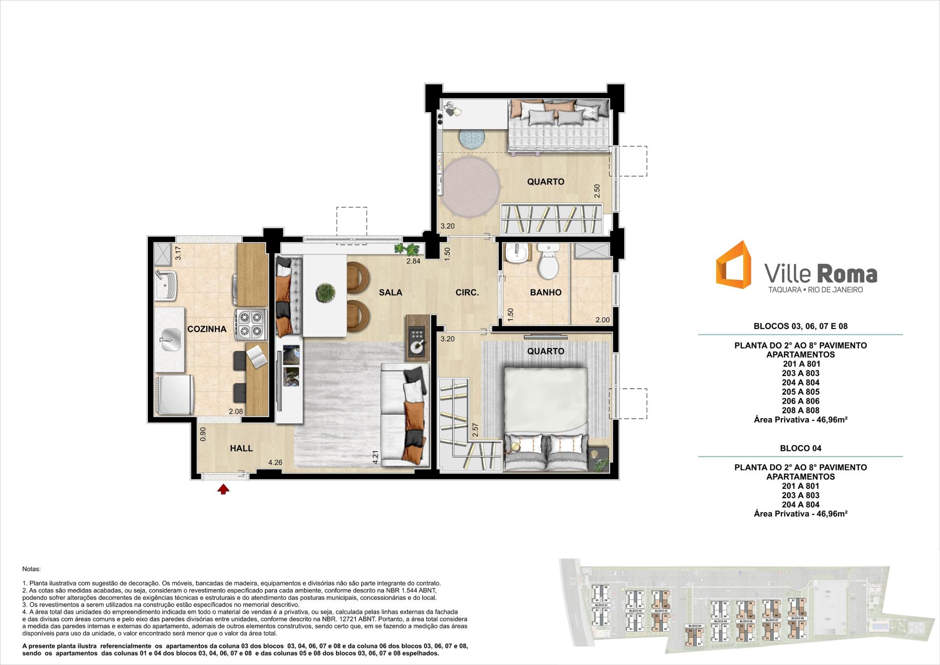 Área Privativa 46,96m²