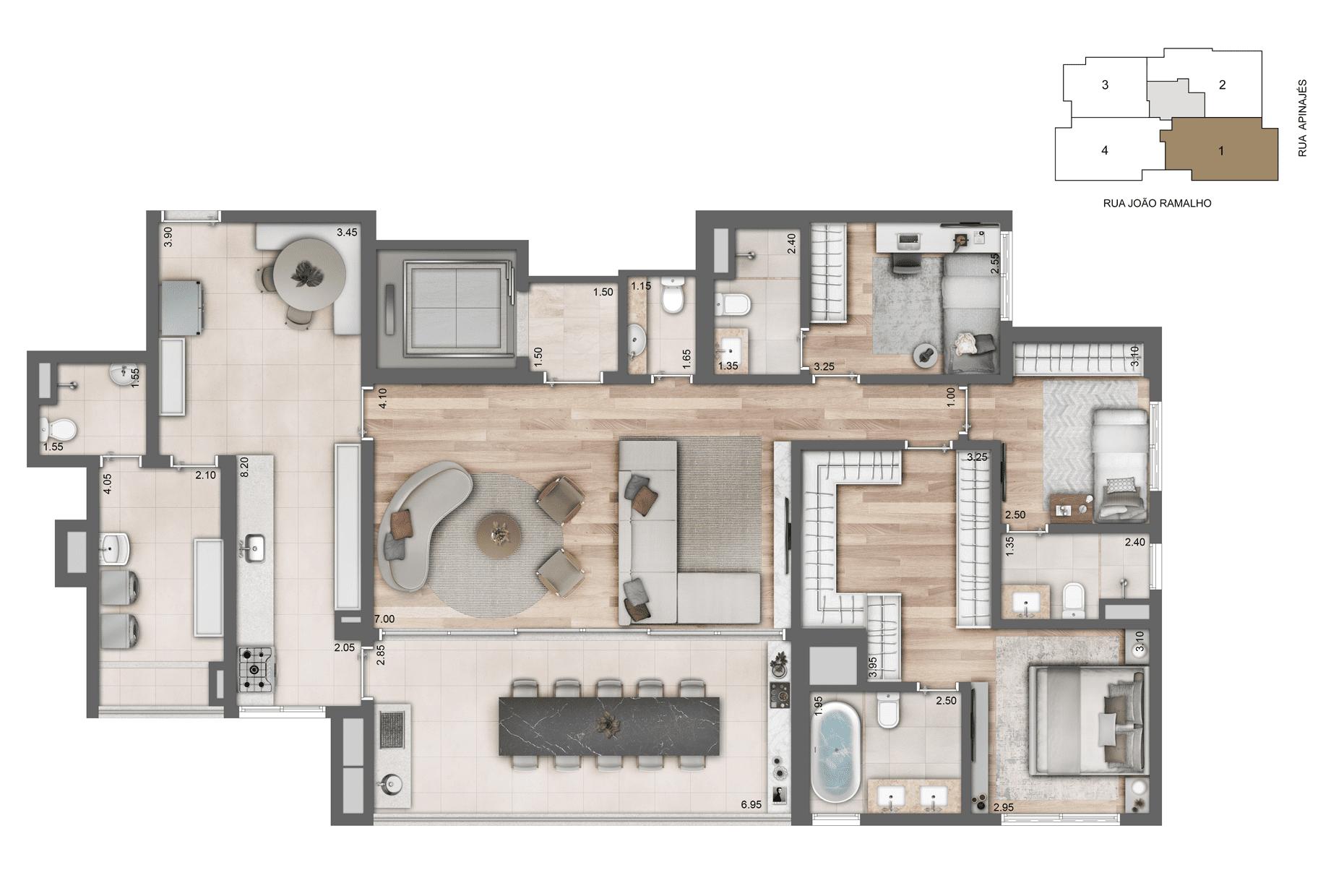 Planta Opção 162,50 m² I 03 Suítes