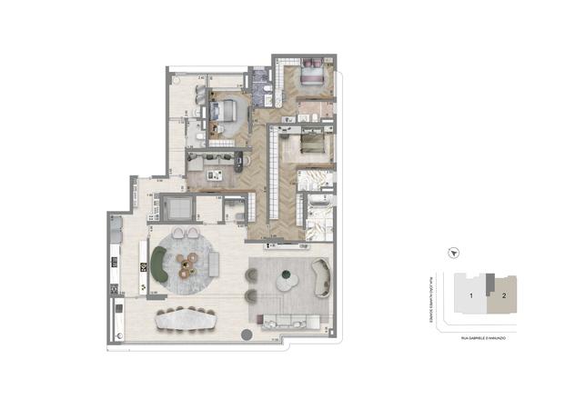 Planta Opção 269 m²  | 3 Suítes 