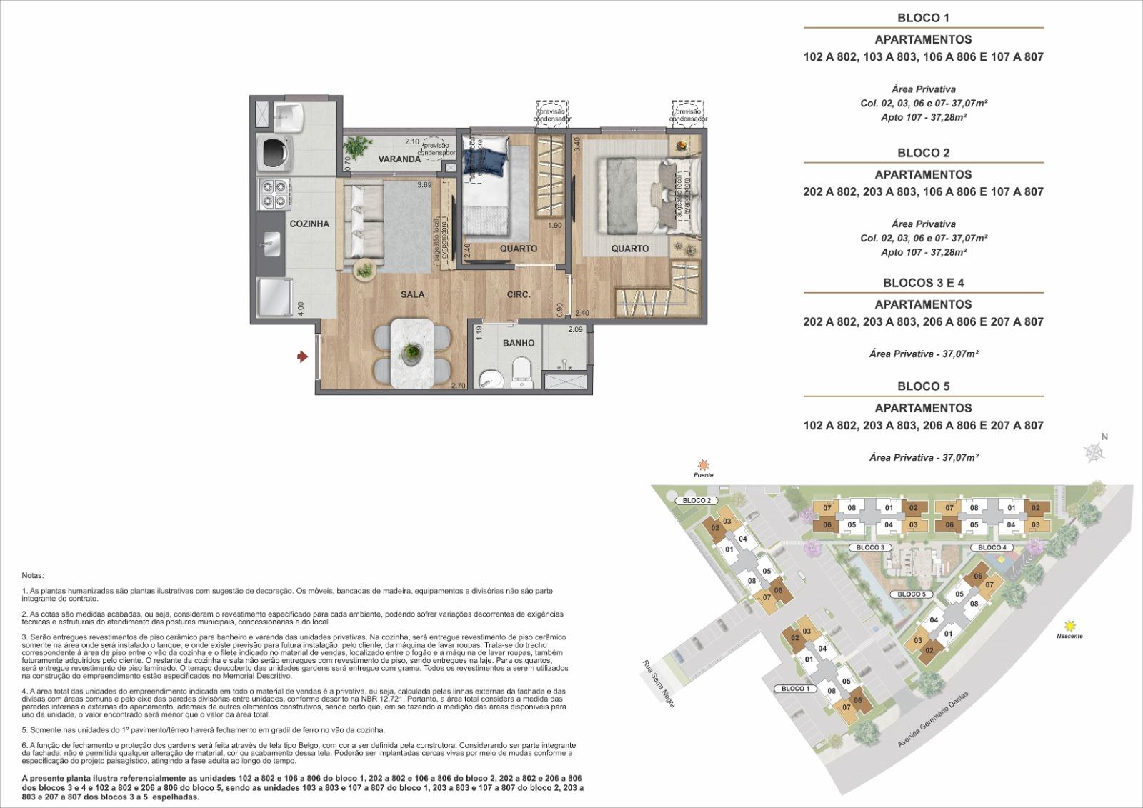 Área Privativa   37,07m² à 37,28m²
