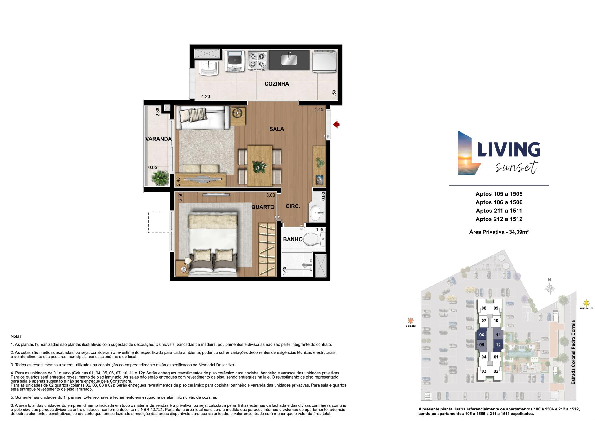 1 quarto - Área privativa: 34,39m²