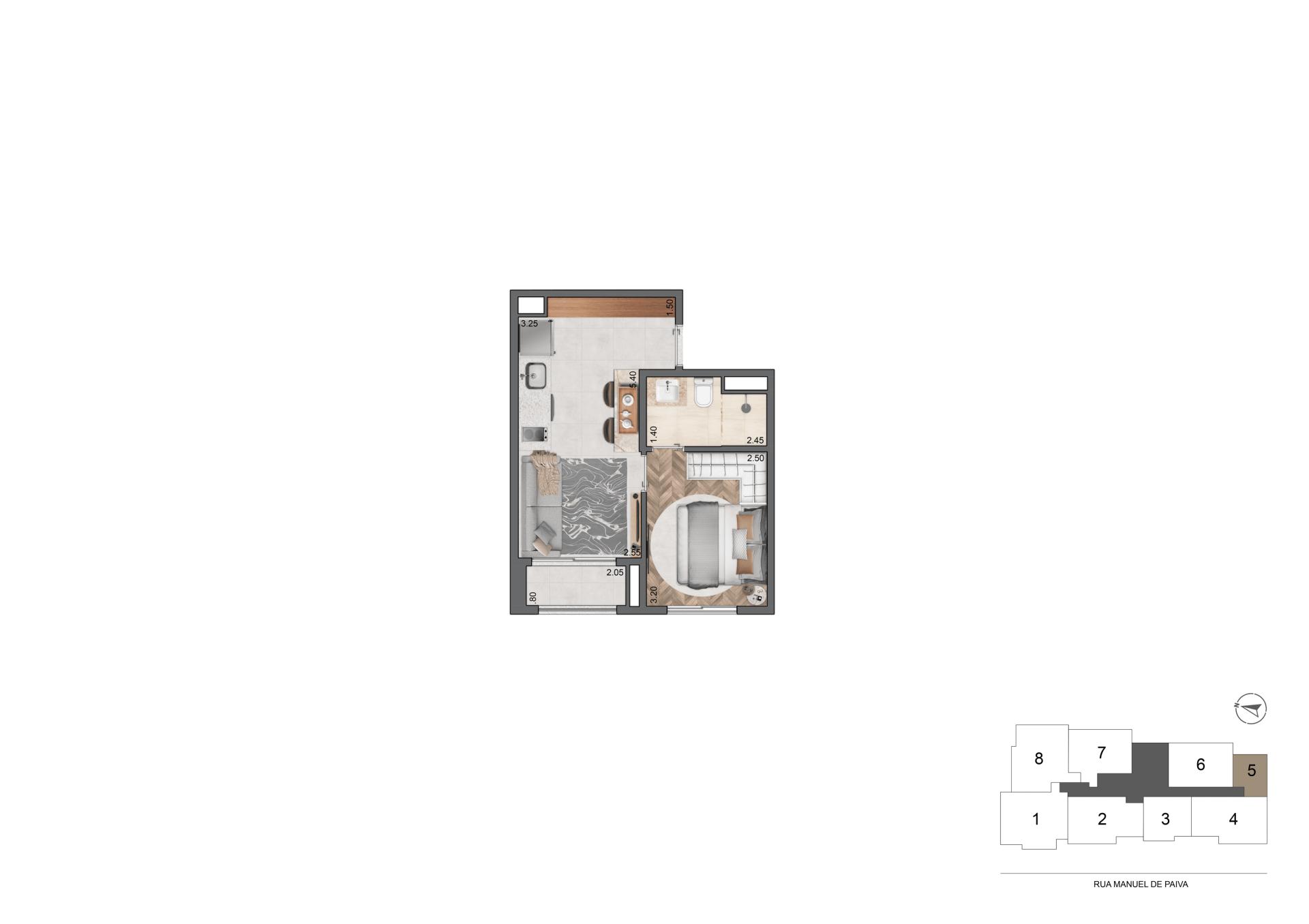 Planta Padrão 32 m²  | 1 Suíte