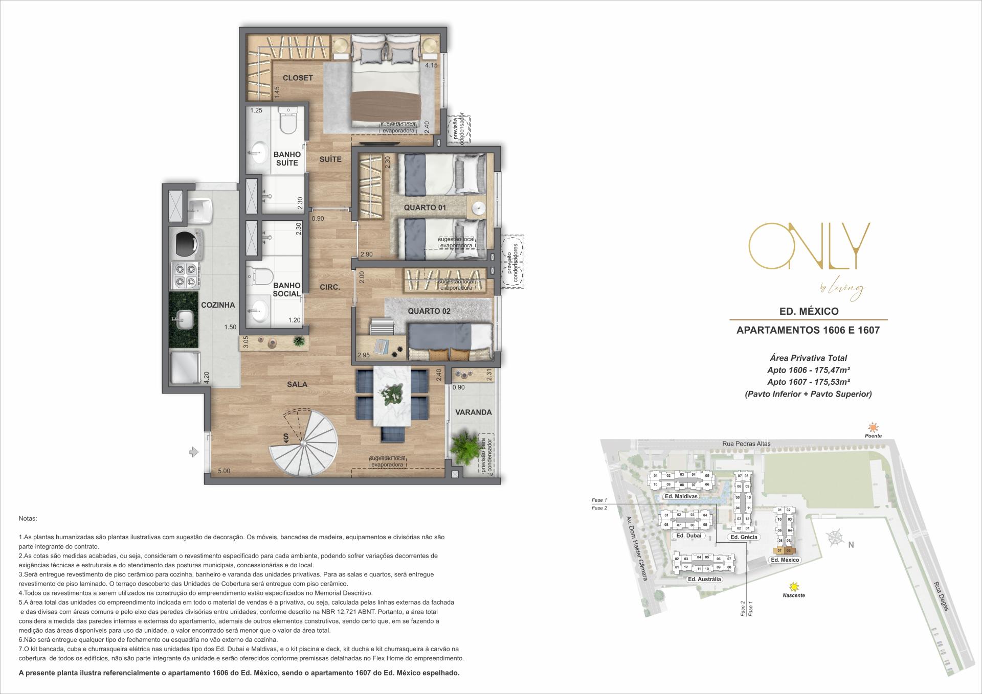 Cobertura Duplex 4 Quartos 2 Suítes - Pav. Inferior - Área privativa: 175,47m² até 175,53m²