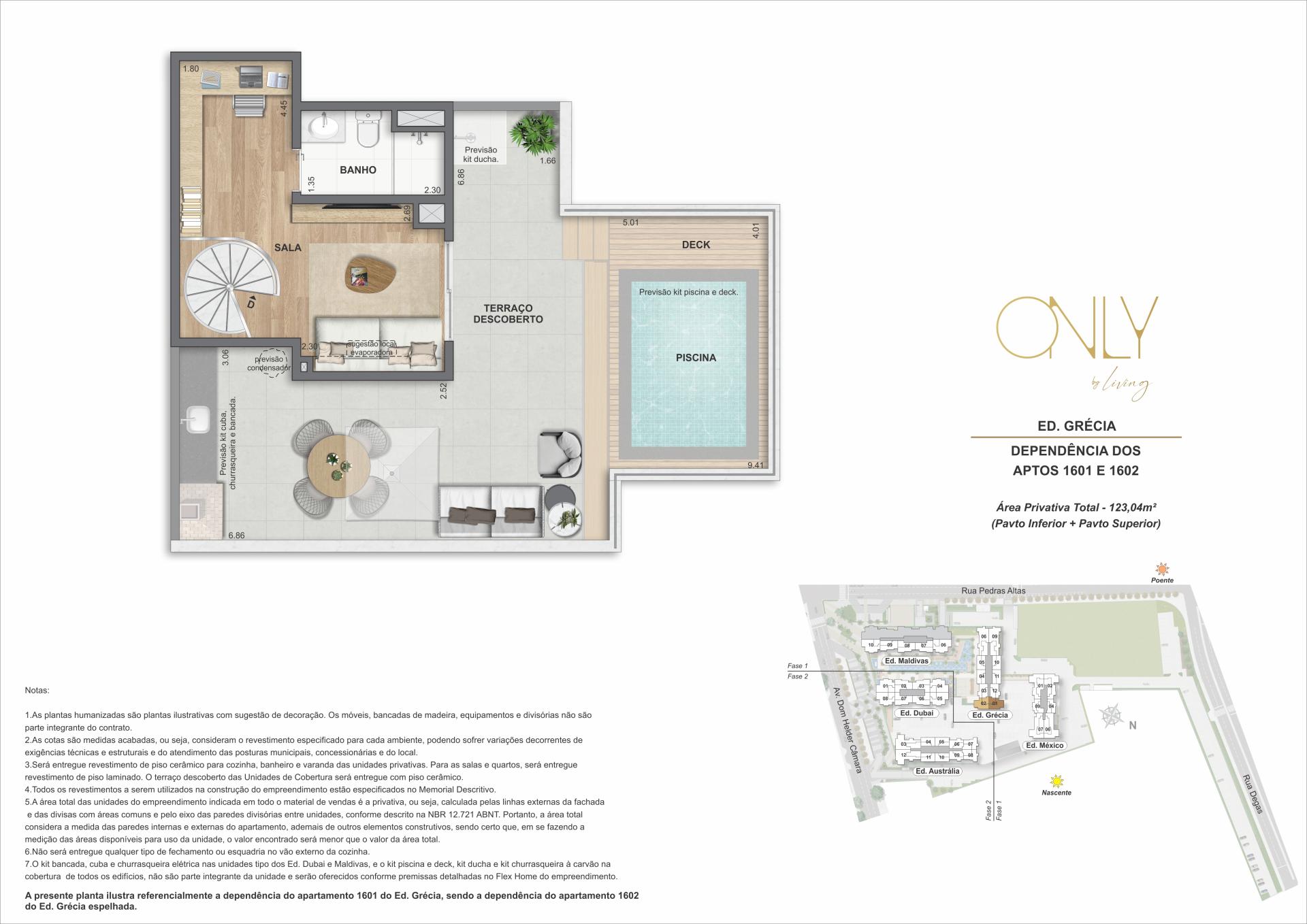 Cobertura Duplex 3 Quartos com Suíte - Pav. Superior - Área privativa total: 123,04m² 