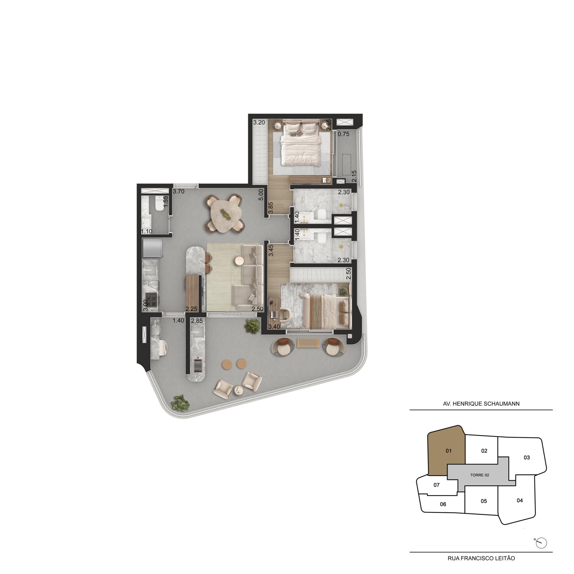 PLANTA PADRÃO 88m² - 2 suítes