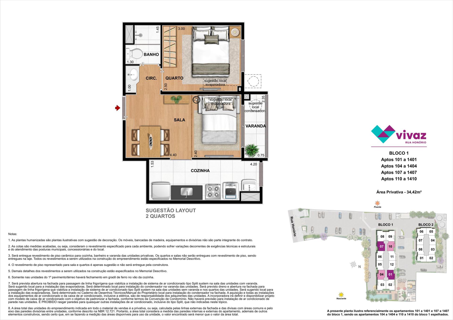 Vivaz Honório - Área Privativa 34,42 m² - Opção Quarto