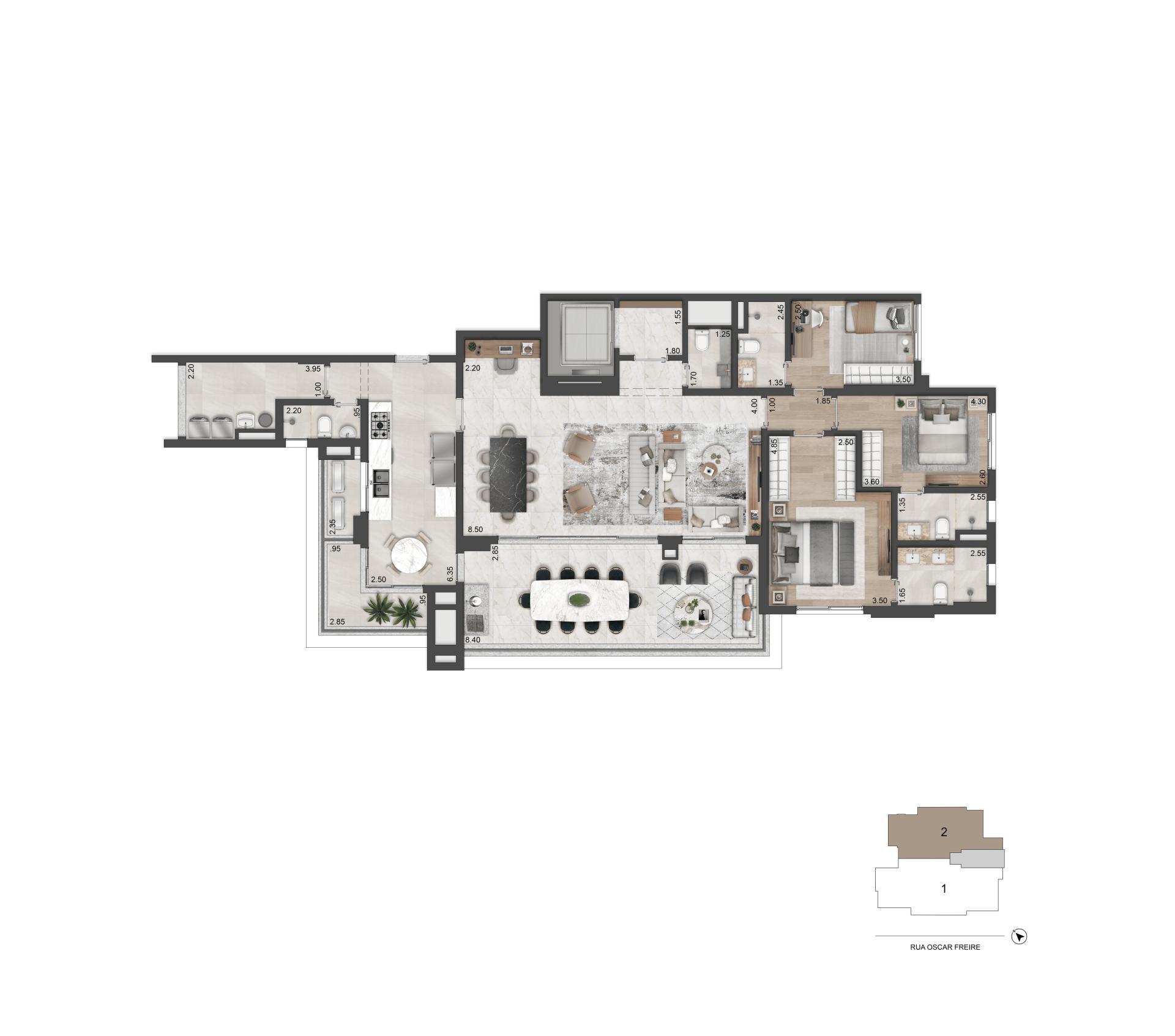 Planta-tipo 174 m² I 03 Suítes 