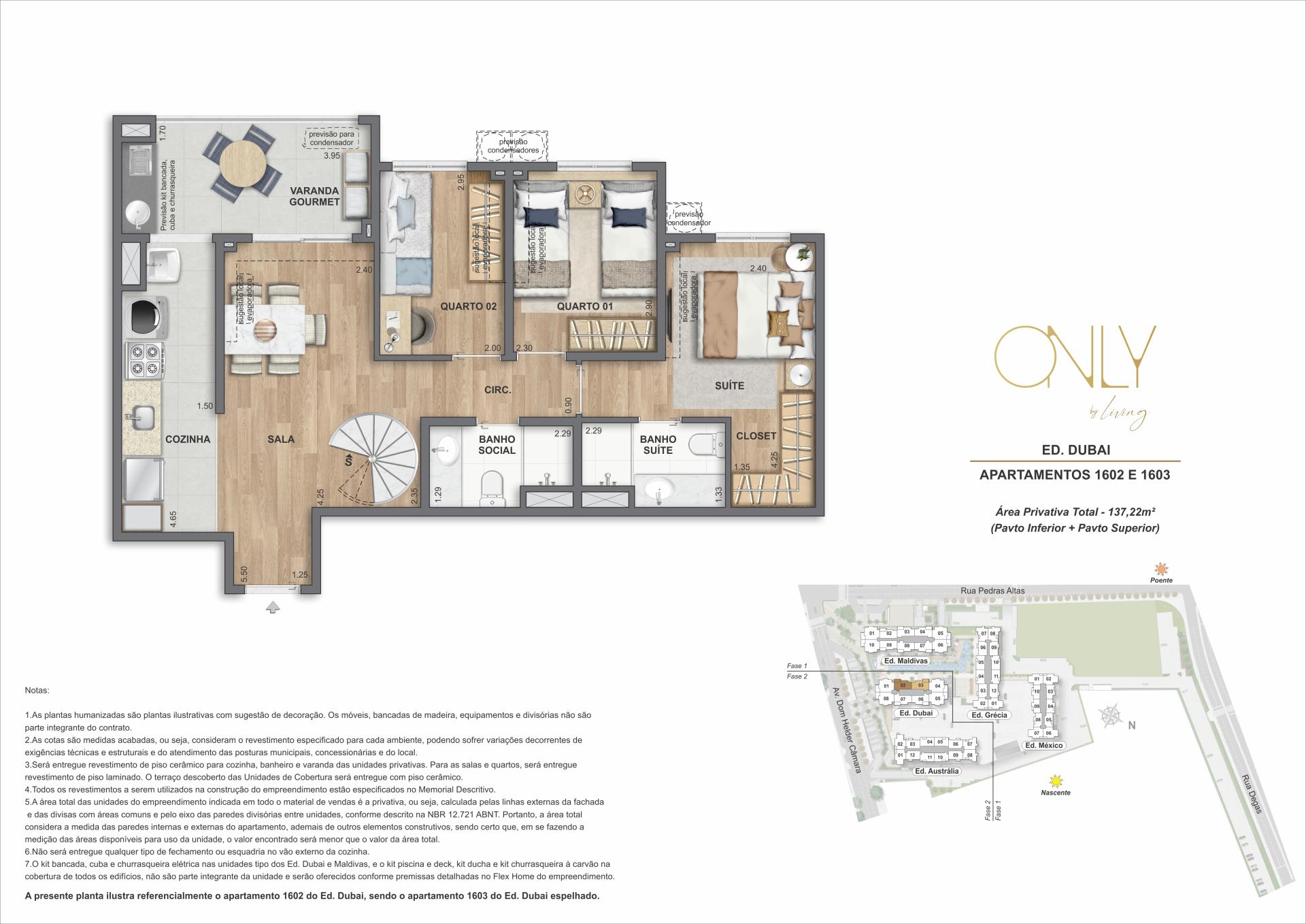 Cobertura Duplex 3 Quartos com Suíte - Pav. Inferior - Área privativa total: 137,22m²