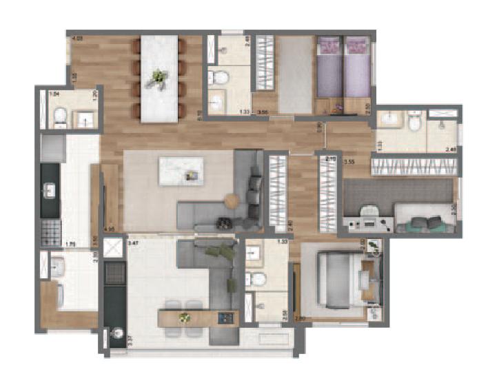 Planta Opção 110m² | 3 Suítes