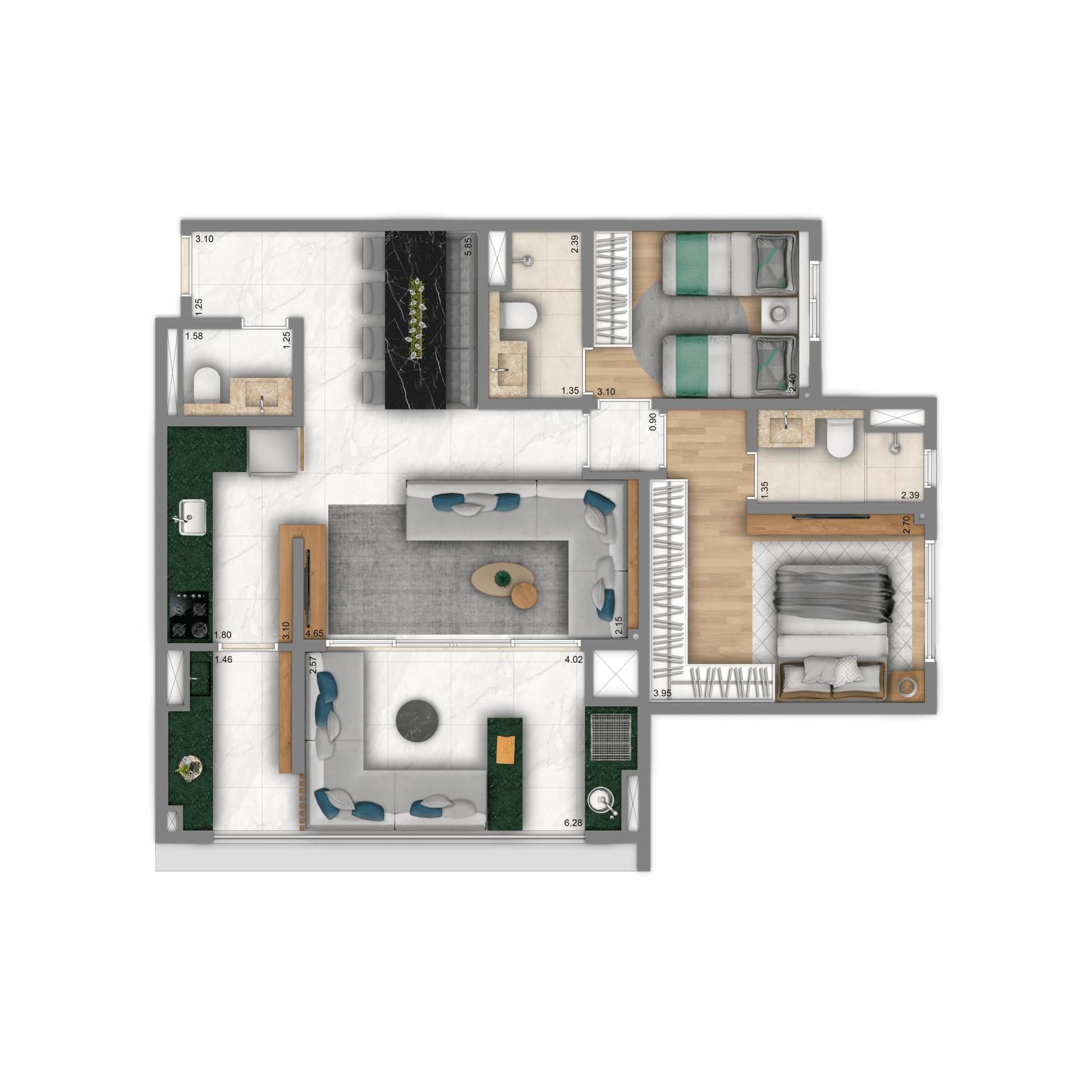 Planta Opção 84m² | 2 suítes