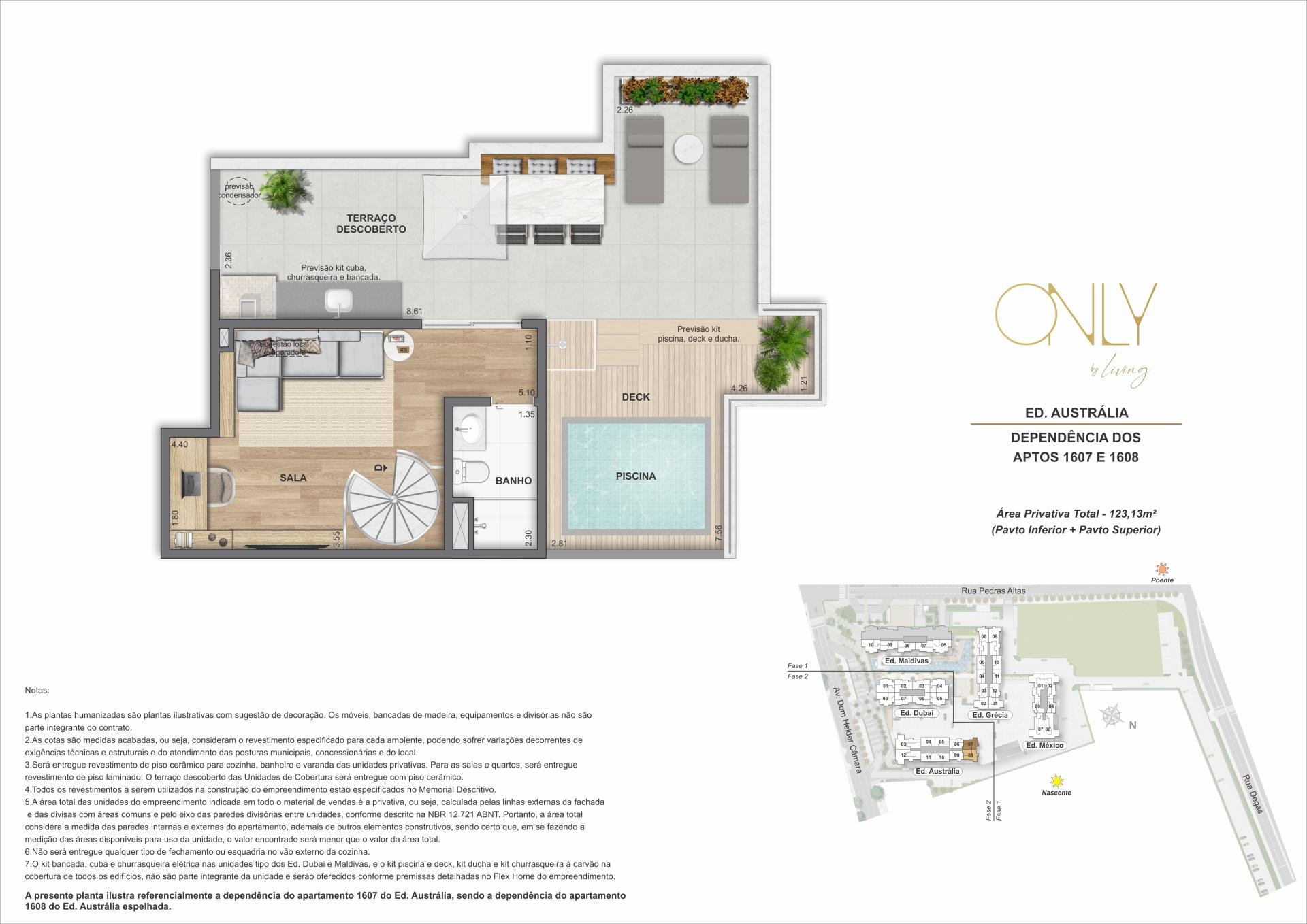 Cobertura Duplex 3 Quartos - Pav. Superior - Área privativa total: 123,13m²