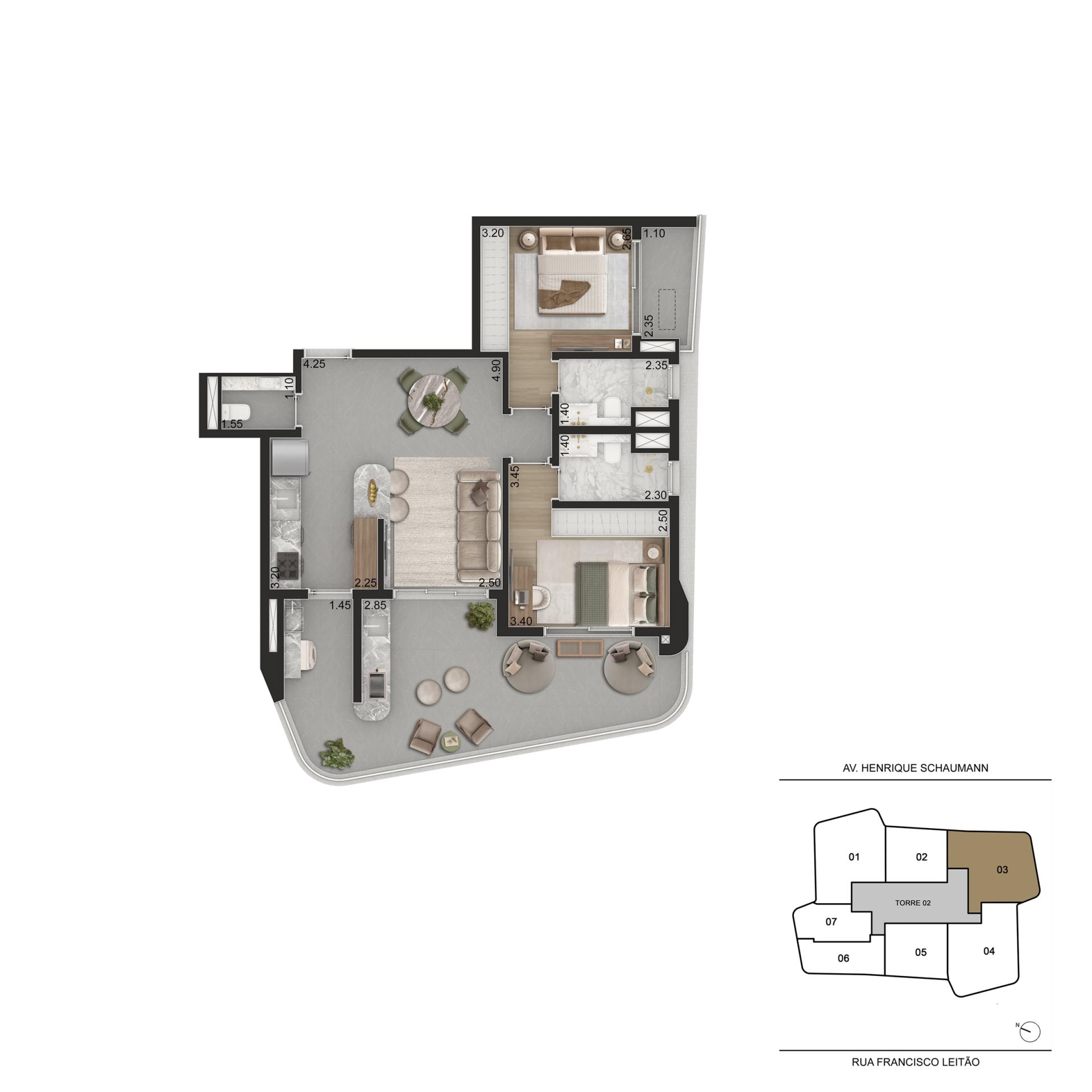 PLANTA PADRÃO 90m² - 2 suítes