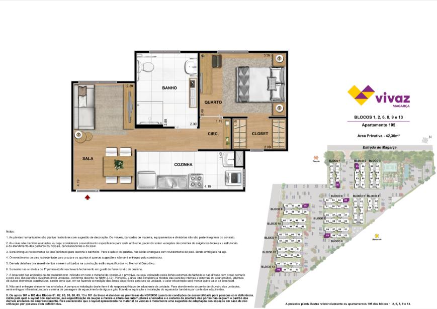 Vivaz Magarça   Área Privativa 42,30m² (PNE)