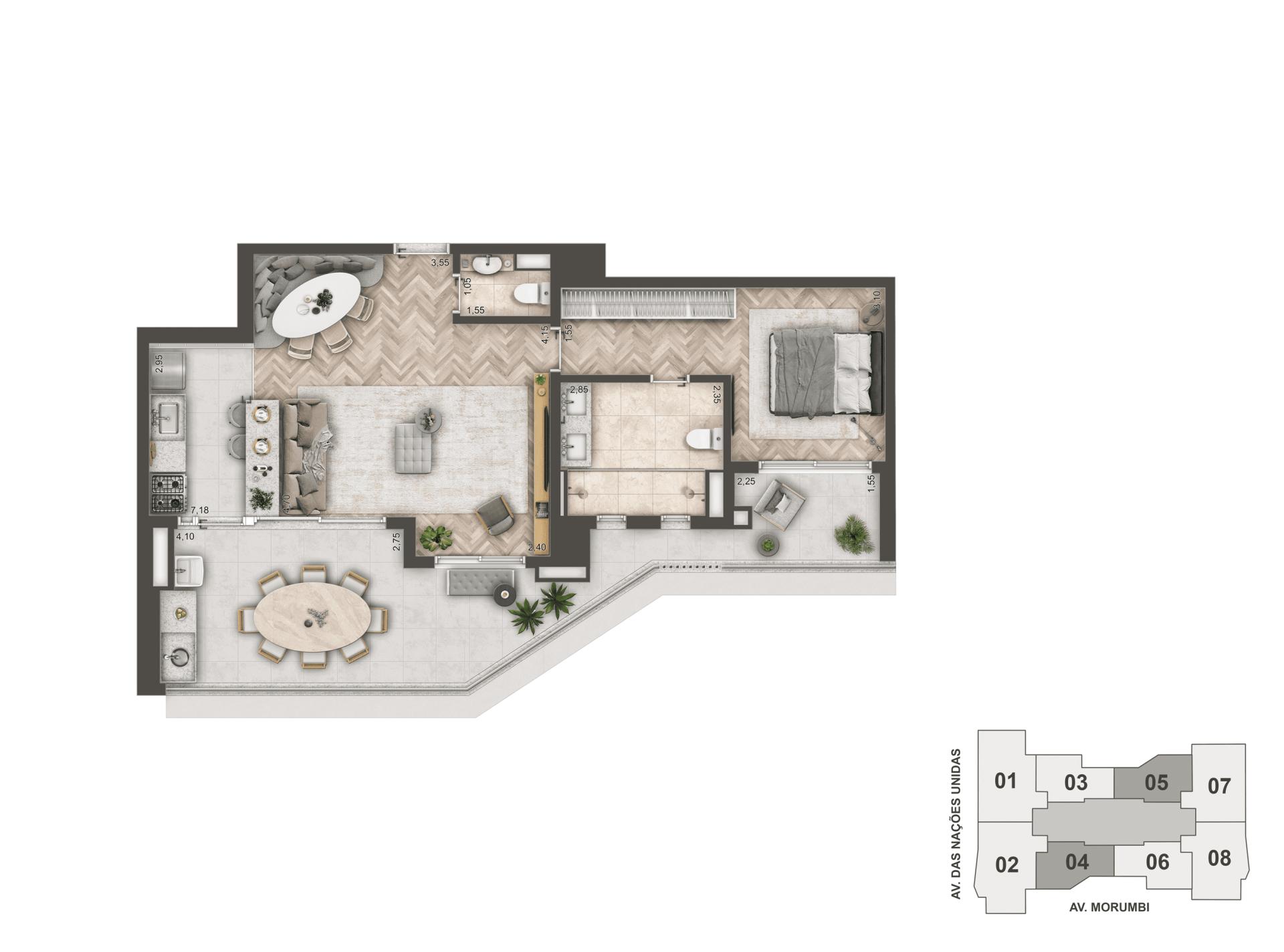 Planta Padrão 88 m²